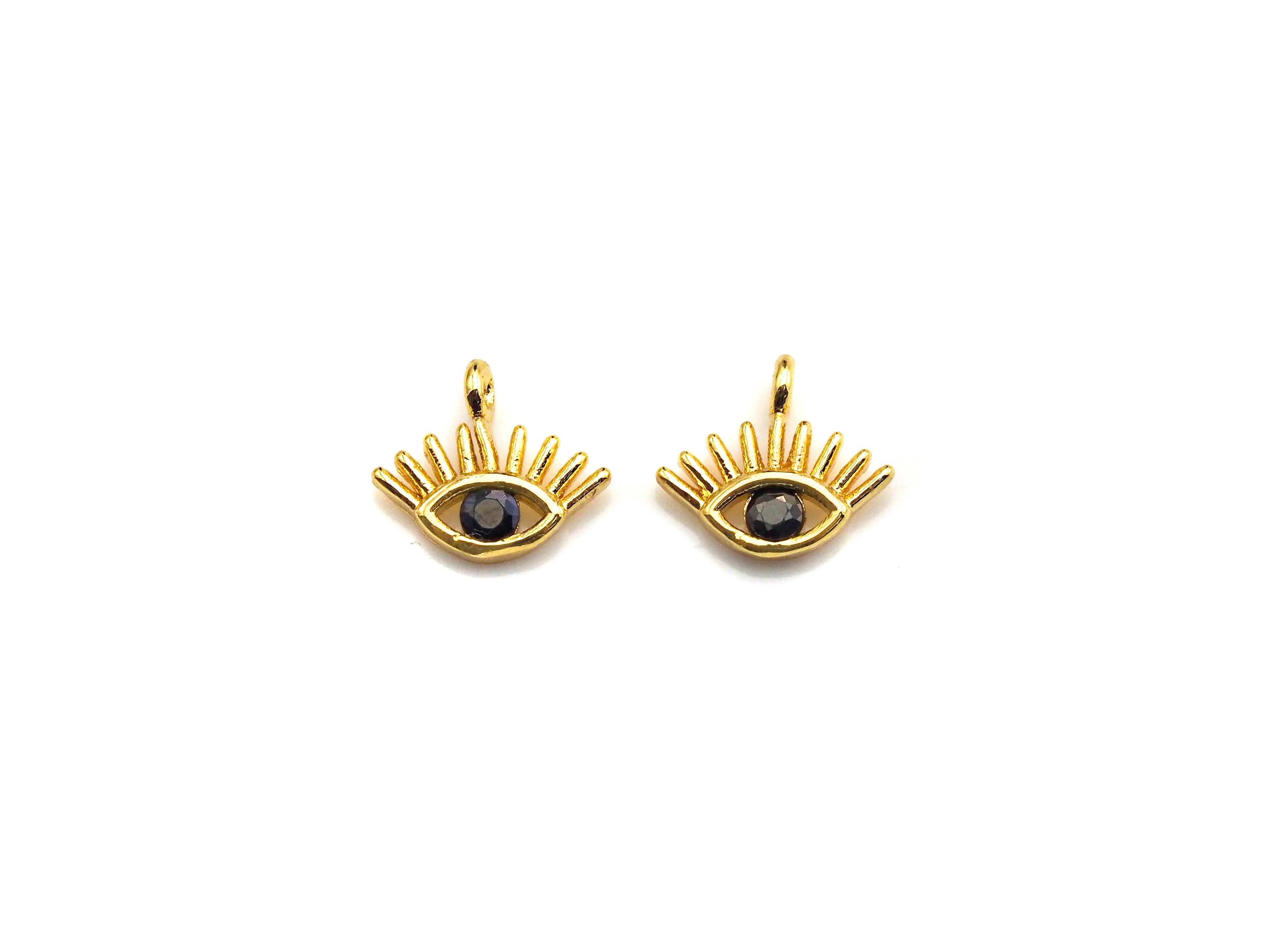 Tiny Black CZ Micro Pave Evil Eye With Long Eyelash Shaped Pendant/Charm, Evil Eye Cubic Zirconia Pendant Charm, 10mm,sku#Z806