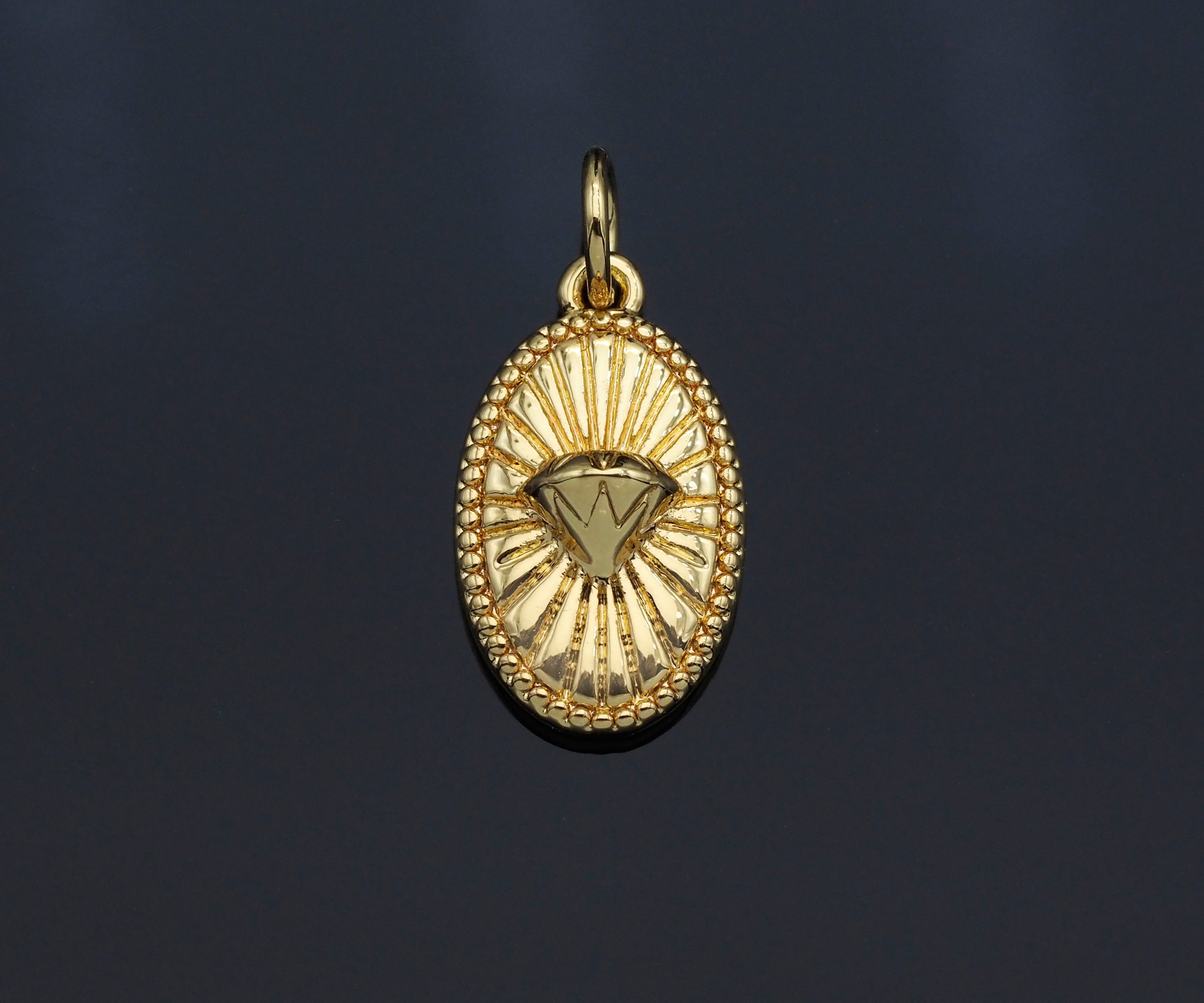 CZ Micro Pave Embossed Diamond On Oval Shape Pendant, Sku#F1229C