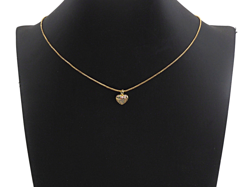 Clorful CZ Micro Pave Mini Heart Pendant, Heart Shaped Pave Pendant, Gold/Rose Gold/Silver/Gunmetal plated, 10mm, Sku#FH40