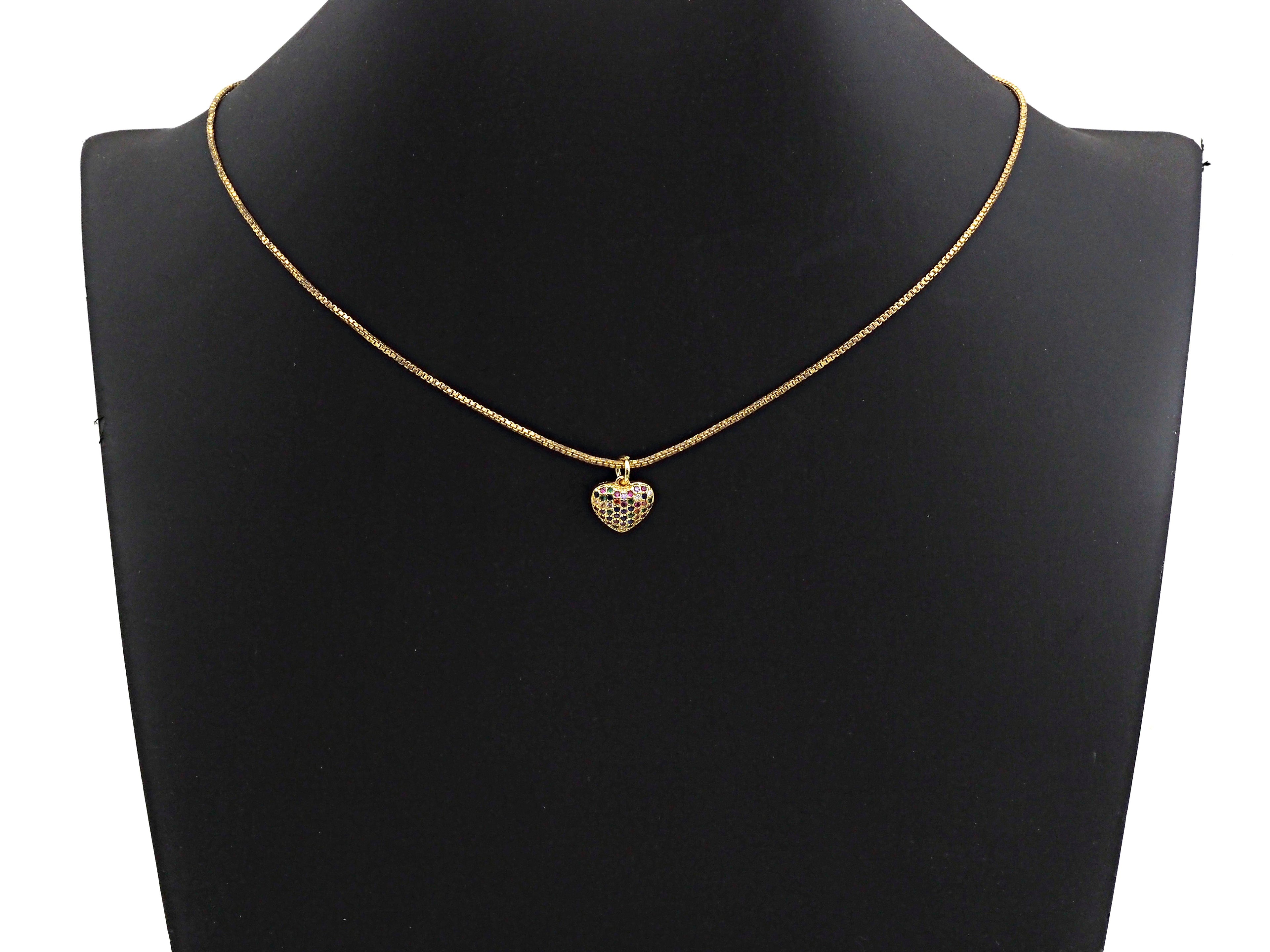 Clorful CZ Micro Pave Mini Heart Pendant, Heart Shaped Pave Pendant, Gold/Rose Gold/Silver/Gunmetal plated, 10mm, Sku#FH40