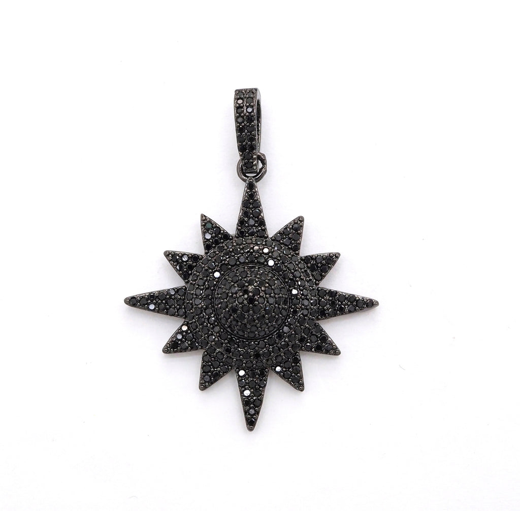 Black CZ Pave On Black Micro Pave Star Charm Beads, Cubic Zirconia Paved Star Charm,32x36mm, sku#F541