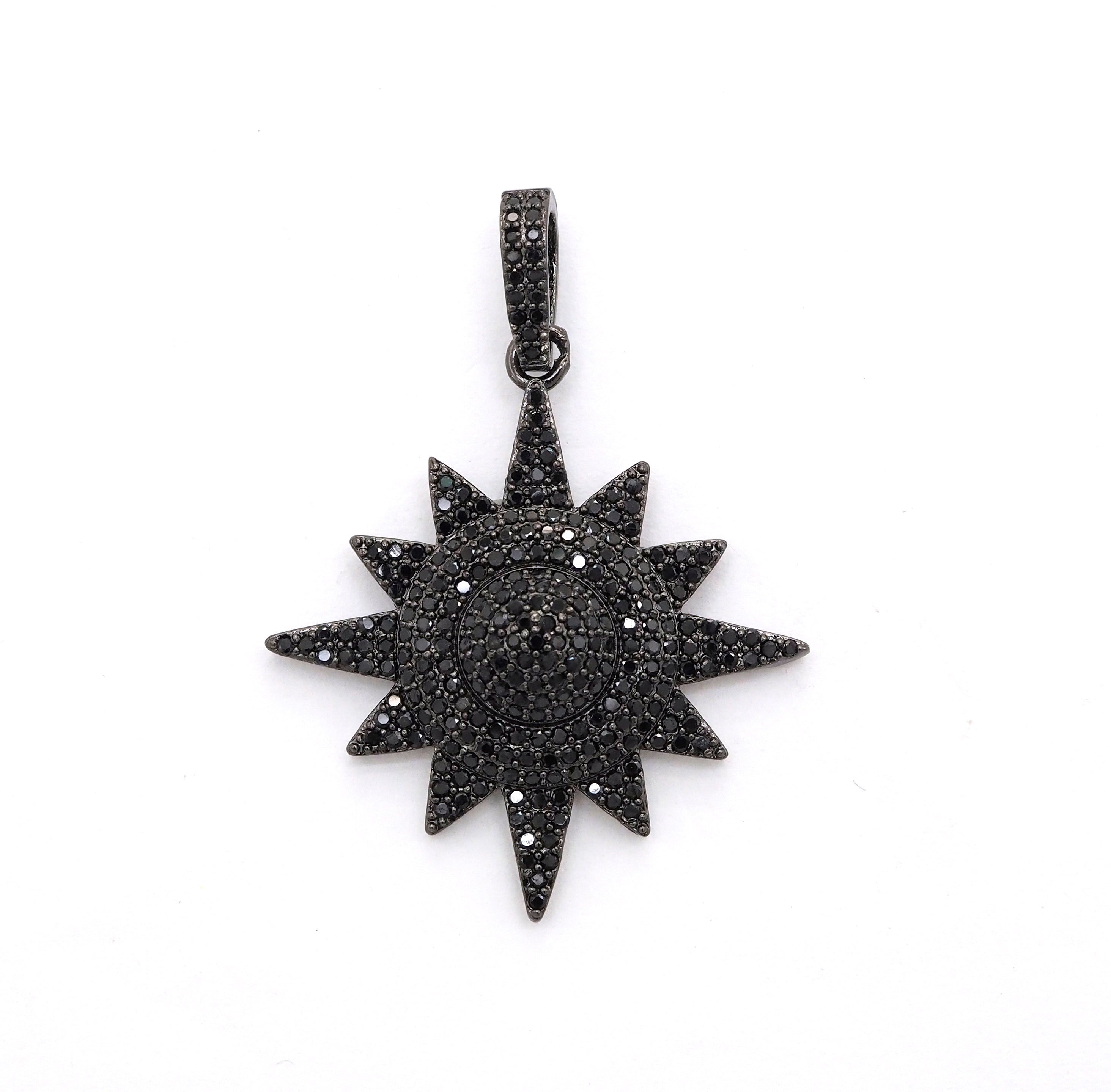 Black CZ Pave On Black Micro Pave Star Charm Beads, Cubic Zirconia Paved Star Charm,32x36mm, sku#F541