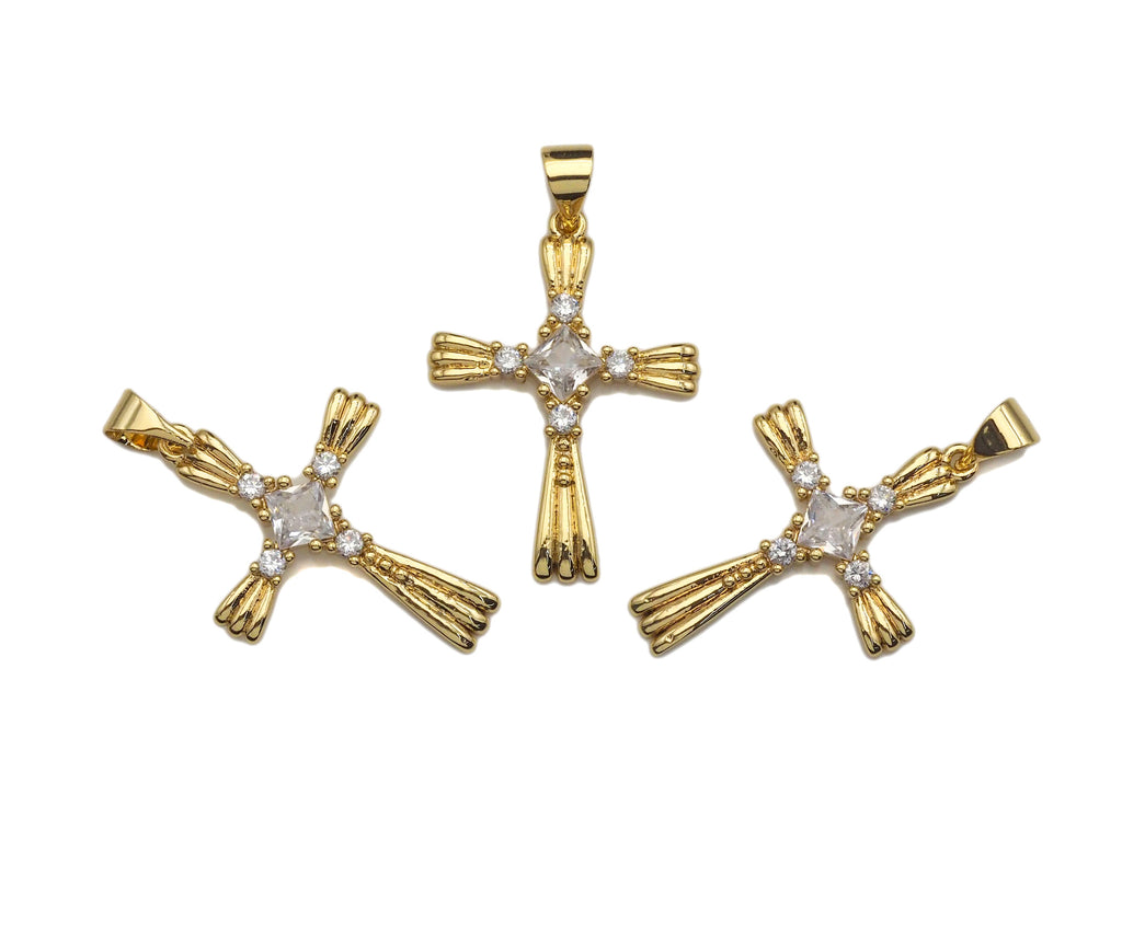 CZ Micro Pave Cross Shape Charm/Pendant, Gold Cross Shape Charm, Pave Cross Pendant,19x26mm, Sku#F1211