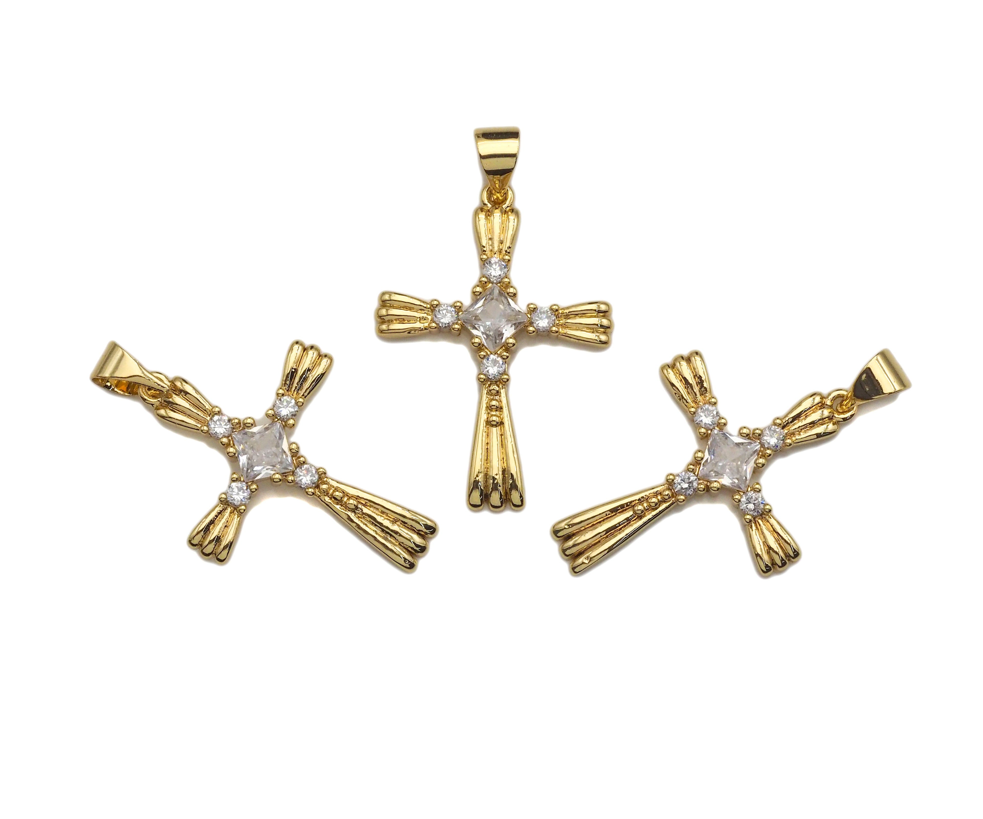 CZ Micro Pave Cross Shape Charm/Pendant, Gold Cross Shape Charm, Pave Cross Pendant,19x26mm, Sku#F1211