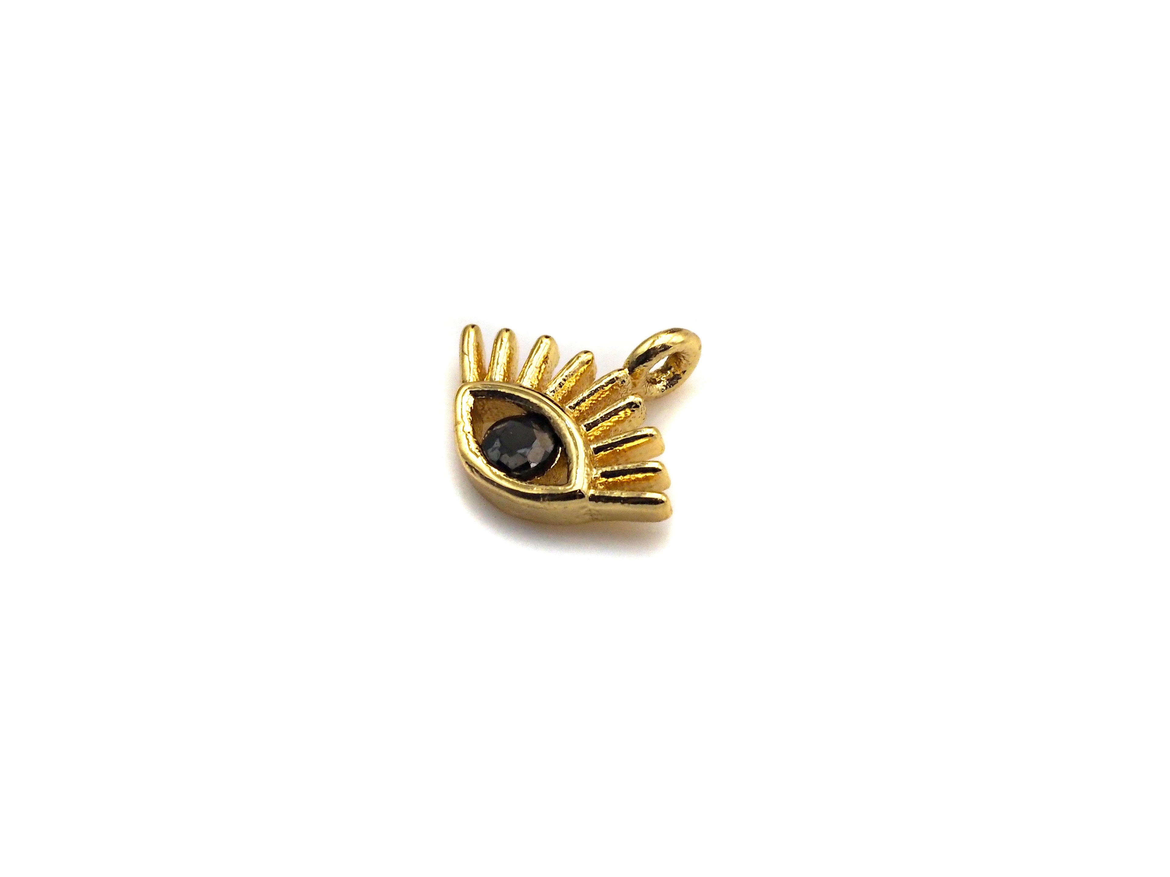 Tiny Black CZ Micro Pave Evil Eye With Long Eyelash Shaped Pendant/Charm, Evil Eye Cubic Zirconia Pendant Charm, 10mm,sku#Z806