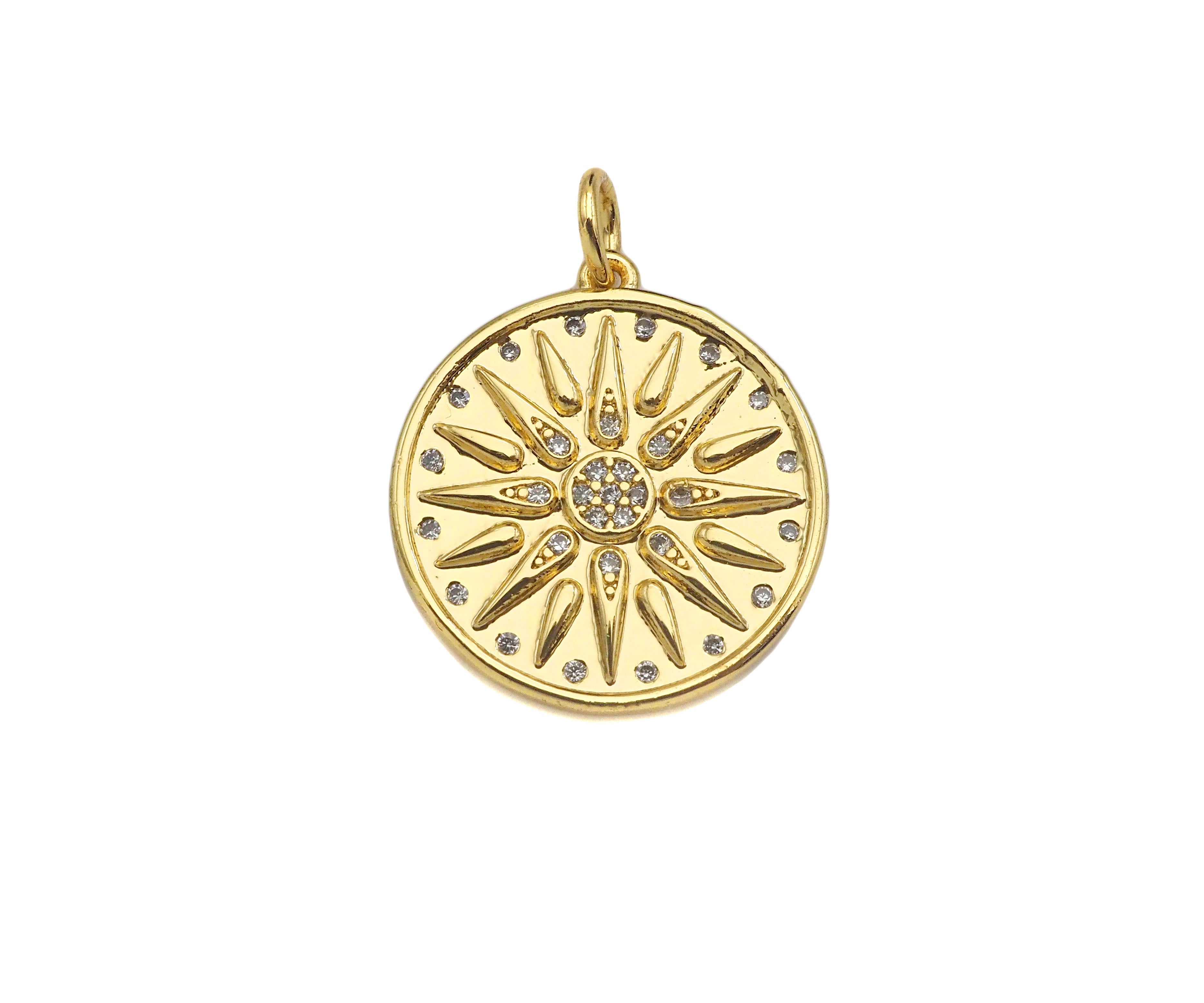 CZ Micro Pave Cupid's Arrow On Round Coin Shape Pendant,  Sku#F1369