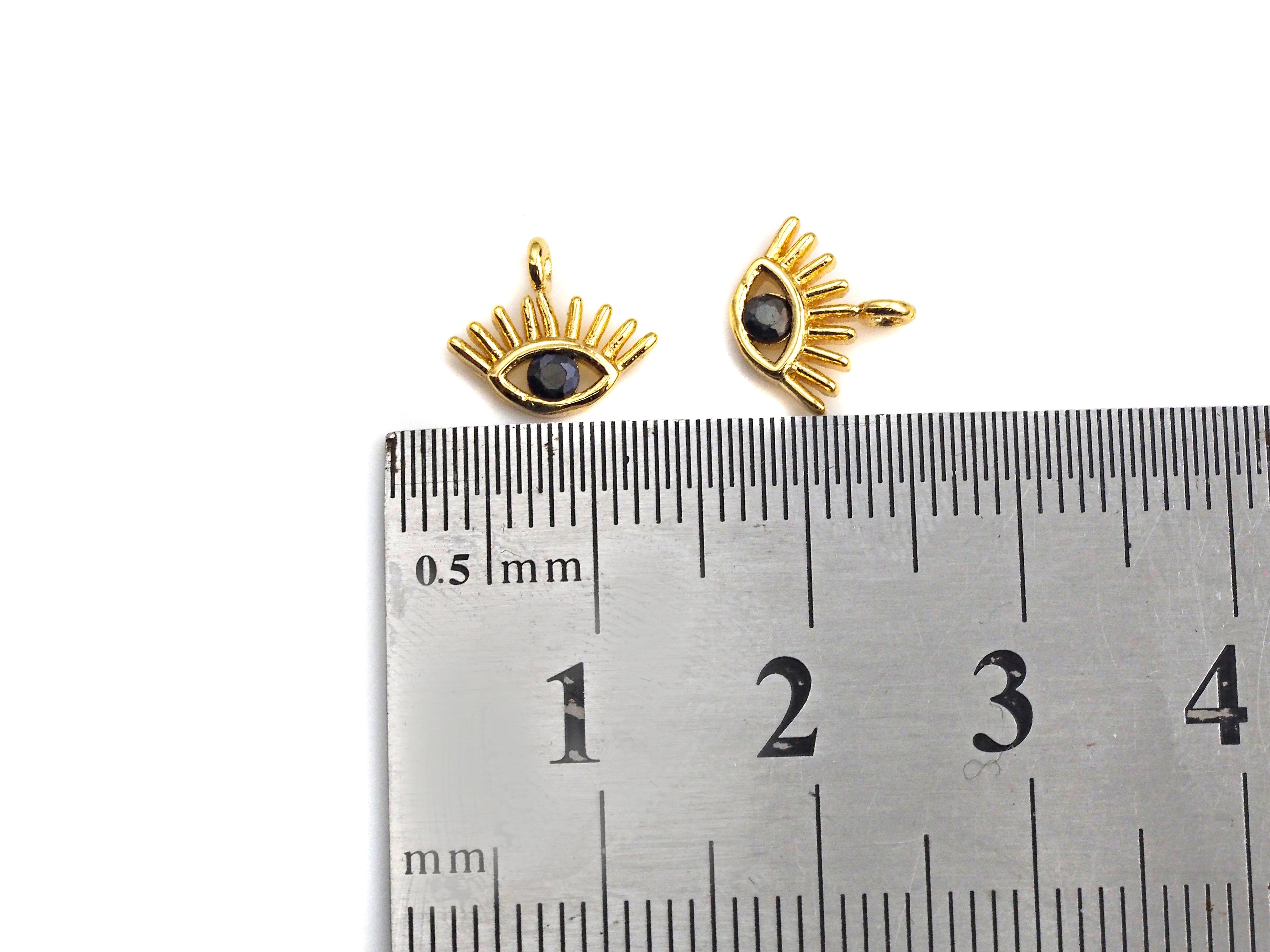 Tiny Black CZ Micro Pave Evil Eye With Long Eyelash Shaped Pendant/Charm, Evil Eye Cubic Zirconia Pendant Charm, 10mm,sku#Z806