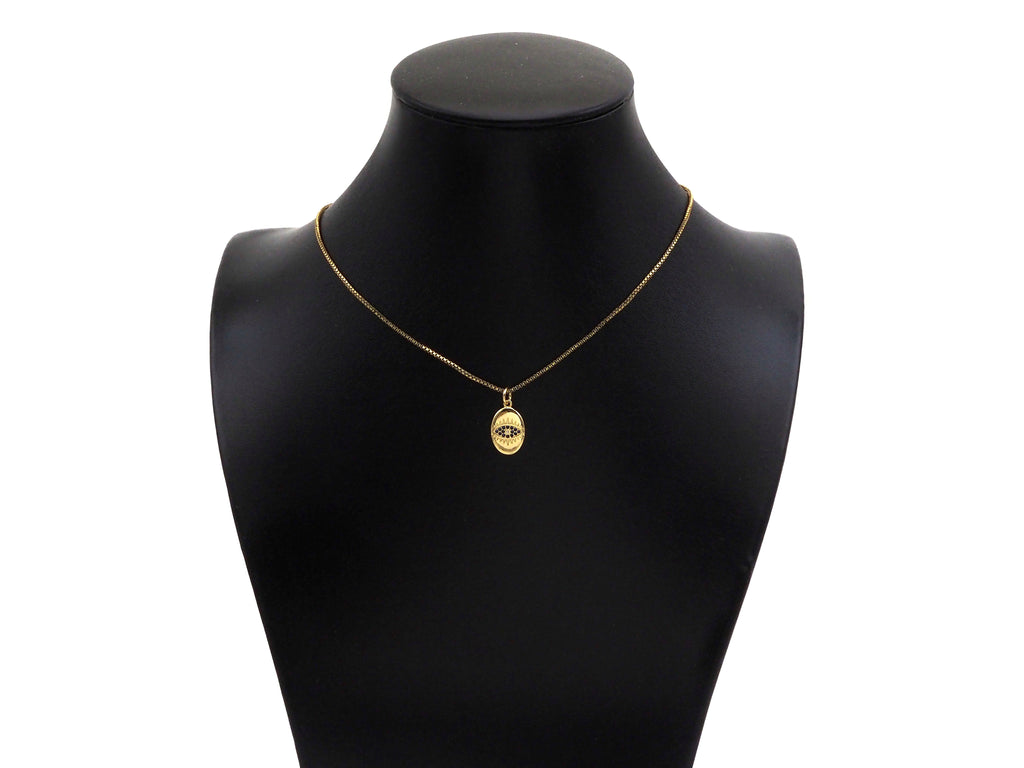Cobalt Blue CZ Micro Pave Evil Eye On Oval Shape Pendant, 18K Gold Medallion Charm, Necklace Bracelet Charm Pendant,10x16mm,Sku#FH168