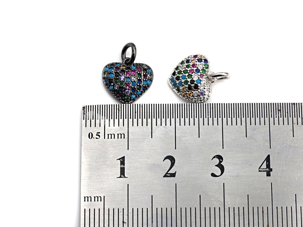 Clorful CZ Micro Pave Mini Heart Pendant, Heart Shaped Pave Pendant, Gold/Rose Gold/Silver/Gunmetal plated, 10mm, Sku#FH40