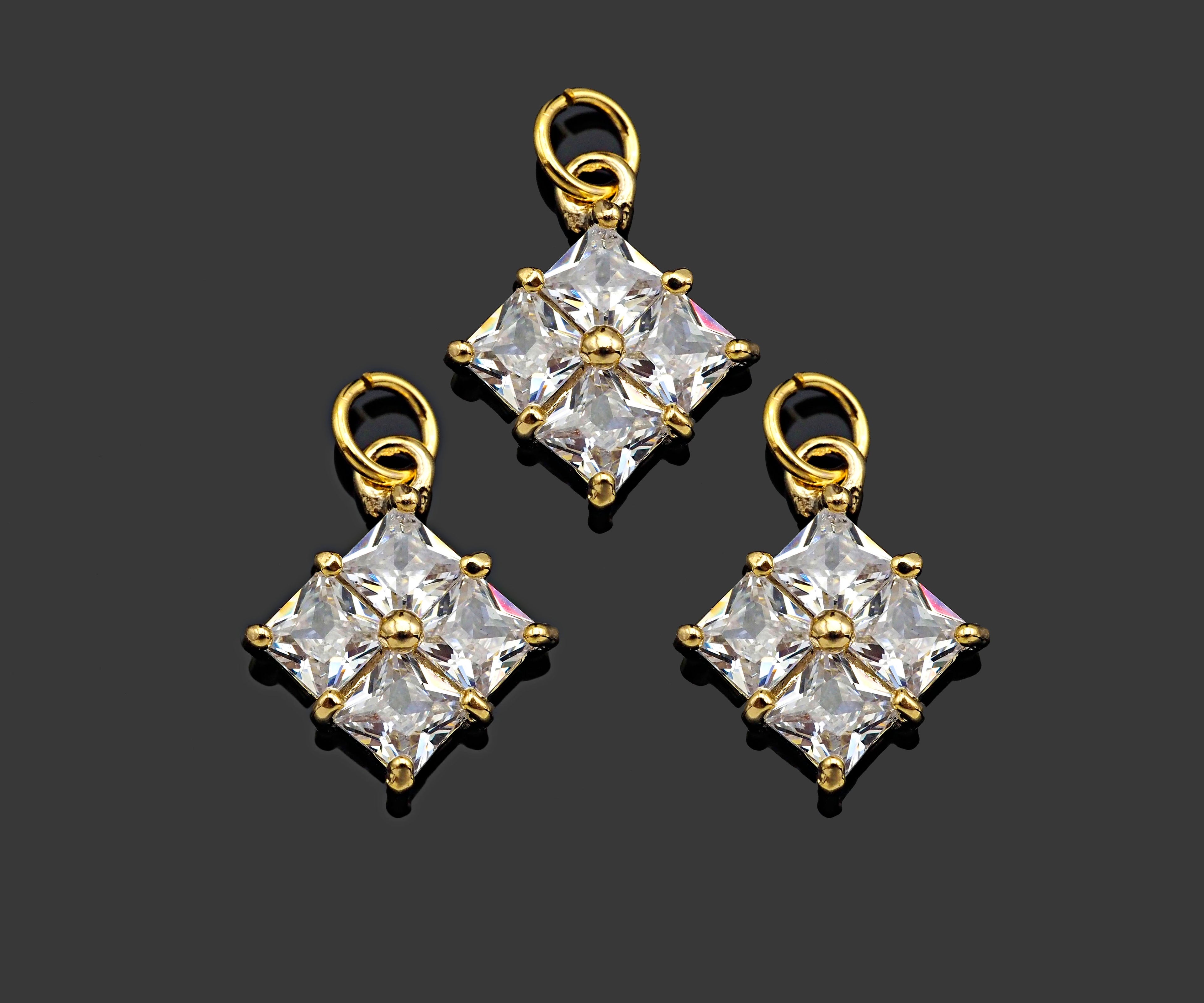 Gold Filled Big Clear CZ Micro Pave Flower Shape Pendant,14K Gold Filled Charm, Necklace Bracelet Charm Pendant,13x16mm,Sku#CP28
