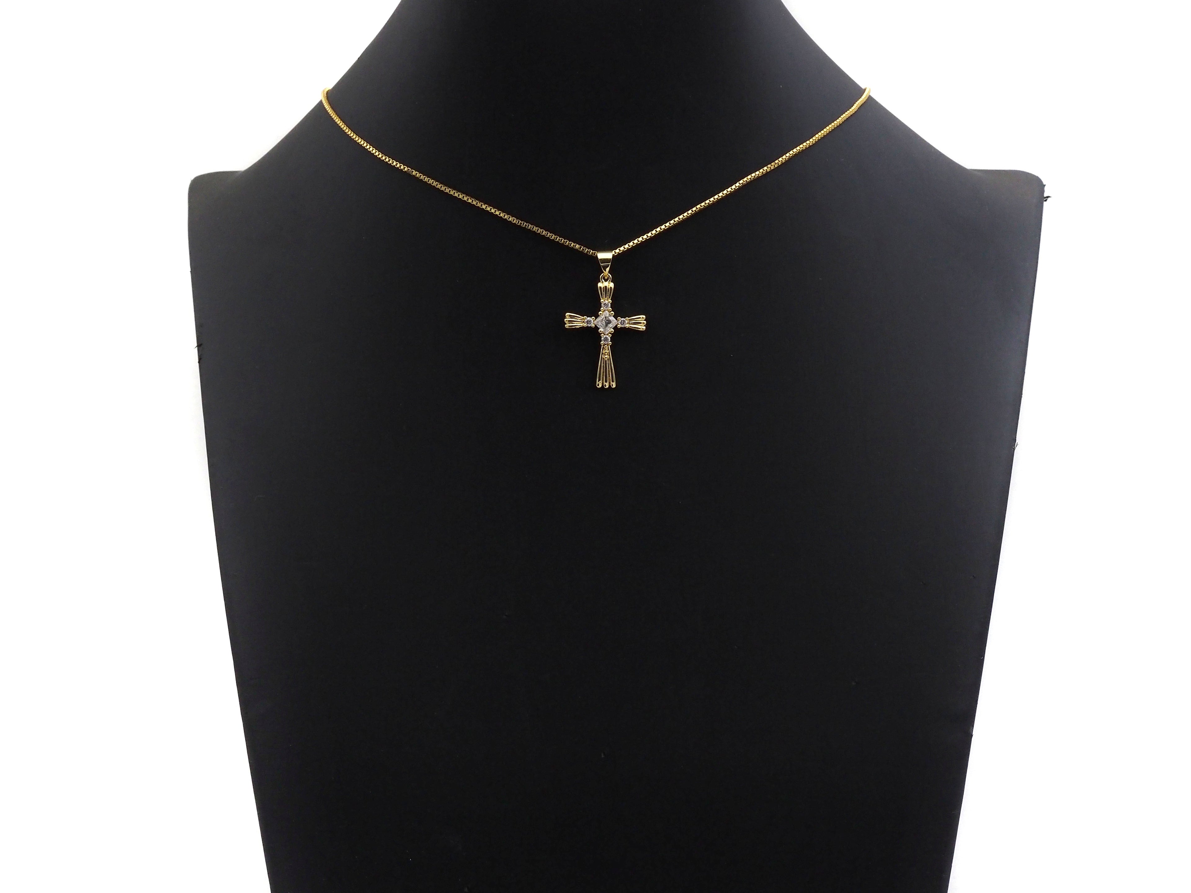 CZ Micro Pave Cross Shape Charm/Pendant, Gold Cross Shape Charm, Pave Cross Pendant,19x26mm, Sku#F1211