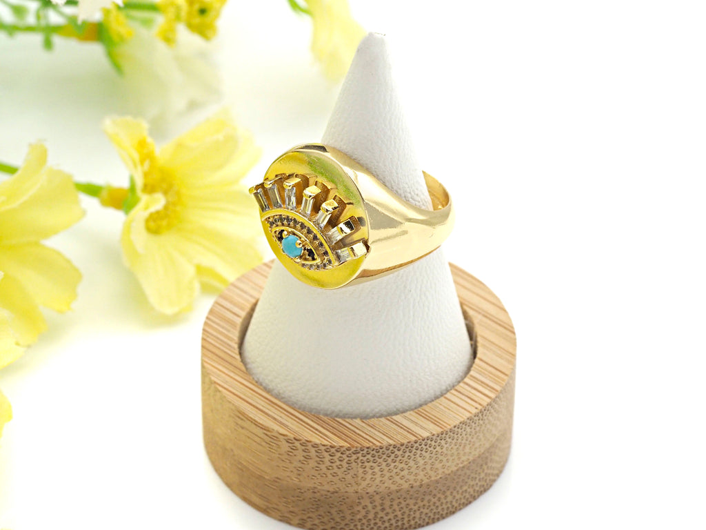 Colorful CZ  Evil Eye With Long Eyelash Open Ring, Sku#Z787