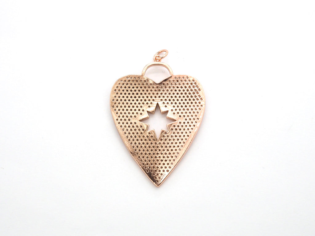 CZ Micro Pave Heart Pendant/Focal with Hollow out Star, Cubic Zirconia Large Heart Pendant Charm,48x33mm,sku#F519