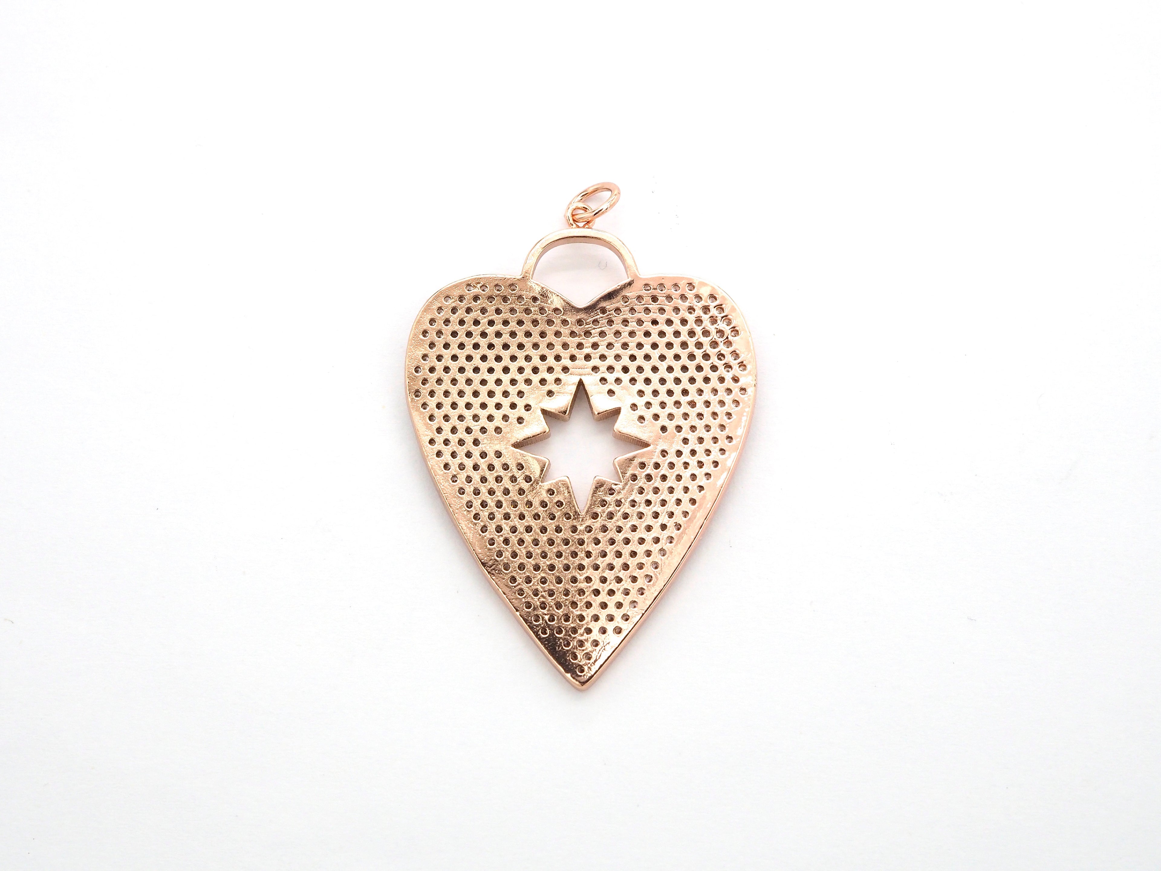 CZ Micro Pave Heart Pendant/Focal with Hollow out Star, Cubic Zirconia Large Heart Pendant Charm,48x33mm,sku#F519