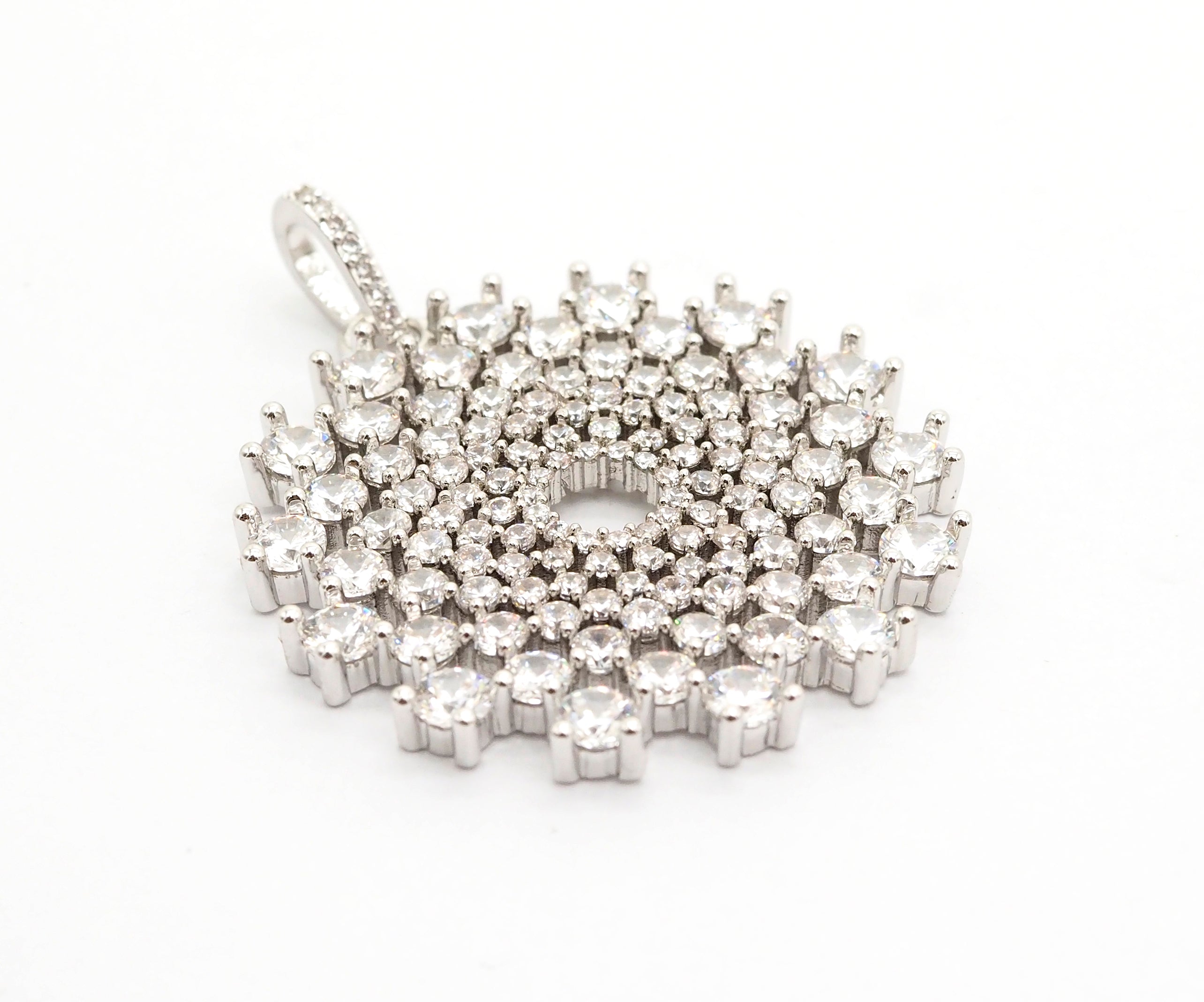 40mm Large CZ Micro Pave Shiny Radial Flower Pendant/Charm, Cubic Zirconia Paved Charm, Filigree Necklace Bracelet Charm Pendant,sku#F506