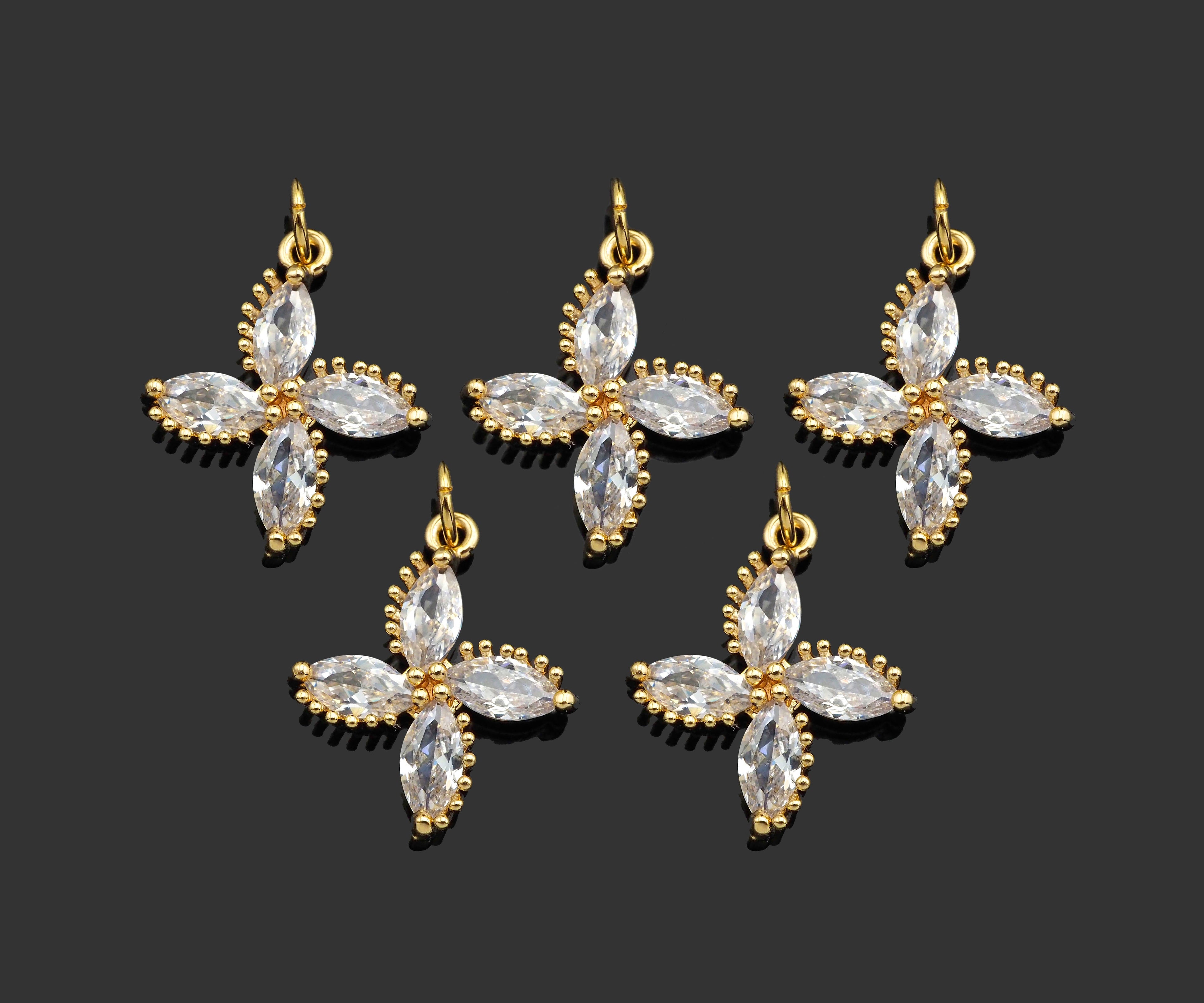 Gold Filled Big Clear CZ Micro Pave Clover Shape Pendant,14K Gold Filled Clover Charm, Necklace Bracelet Pendant,16x19mm,Sku#CP29