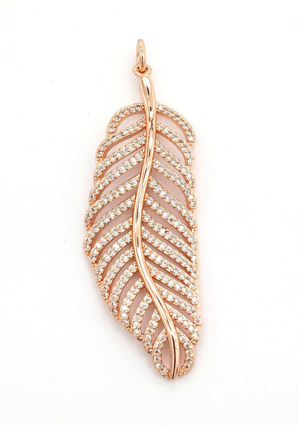 56mm Large CZ Micro Pave Leaf Pendant with Jump Ring, Gold/Silver/Black/Rose Gold Plated, Cubic Zirconia Leaf Pendant/Charm,sku#F512