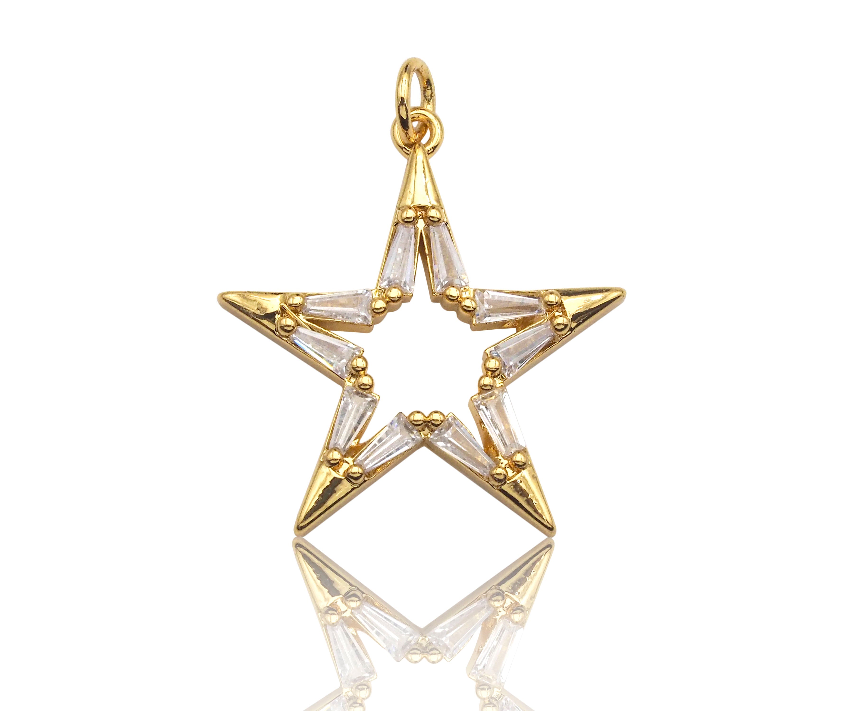 CZ Micro Pave Large Five Star Shape Pendant , 23x25mm,  SKU#F1186C
