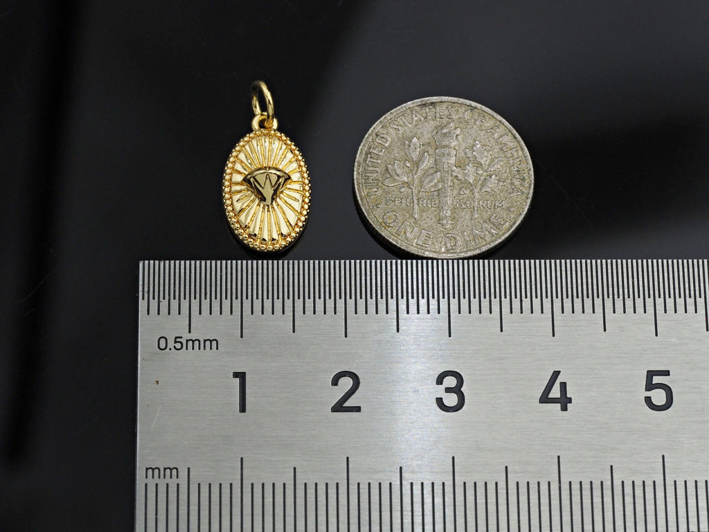 CZ Micro Pave Embossed Diamond On Oval Shape Pendant, Sku#F1229C