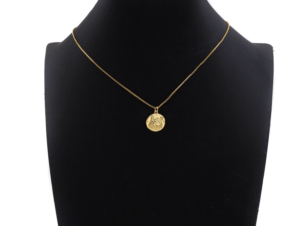 CZ Micro Pave Embossment Wolf Head On Round Coin Pendant/Charm, Sku#L409