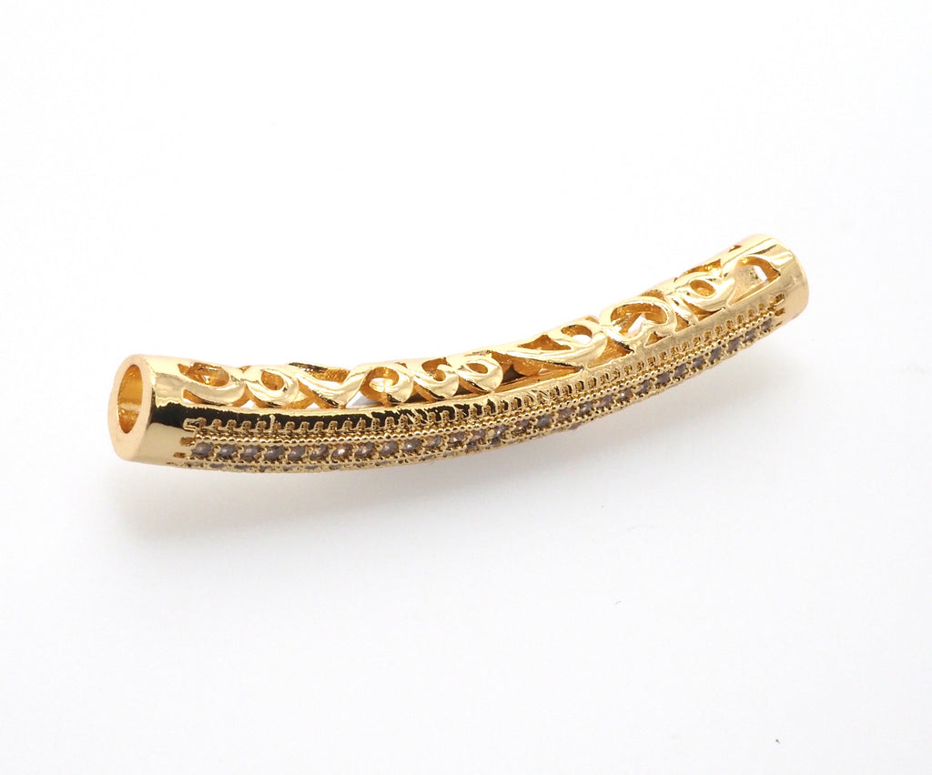 Clear CZ Pave  Half Full Pave Bar Tube Connector, CZ Pave Connector, Gold/Rose Gold/Black/Silver Spacer Tube, 5x40mm,sku#G399