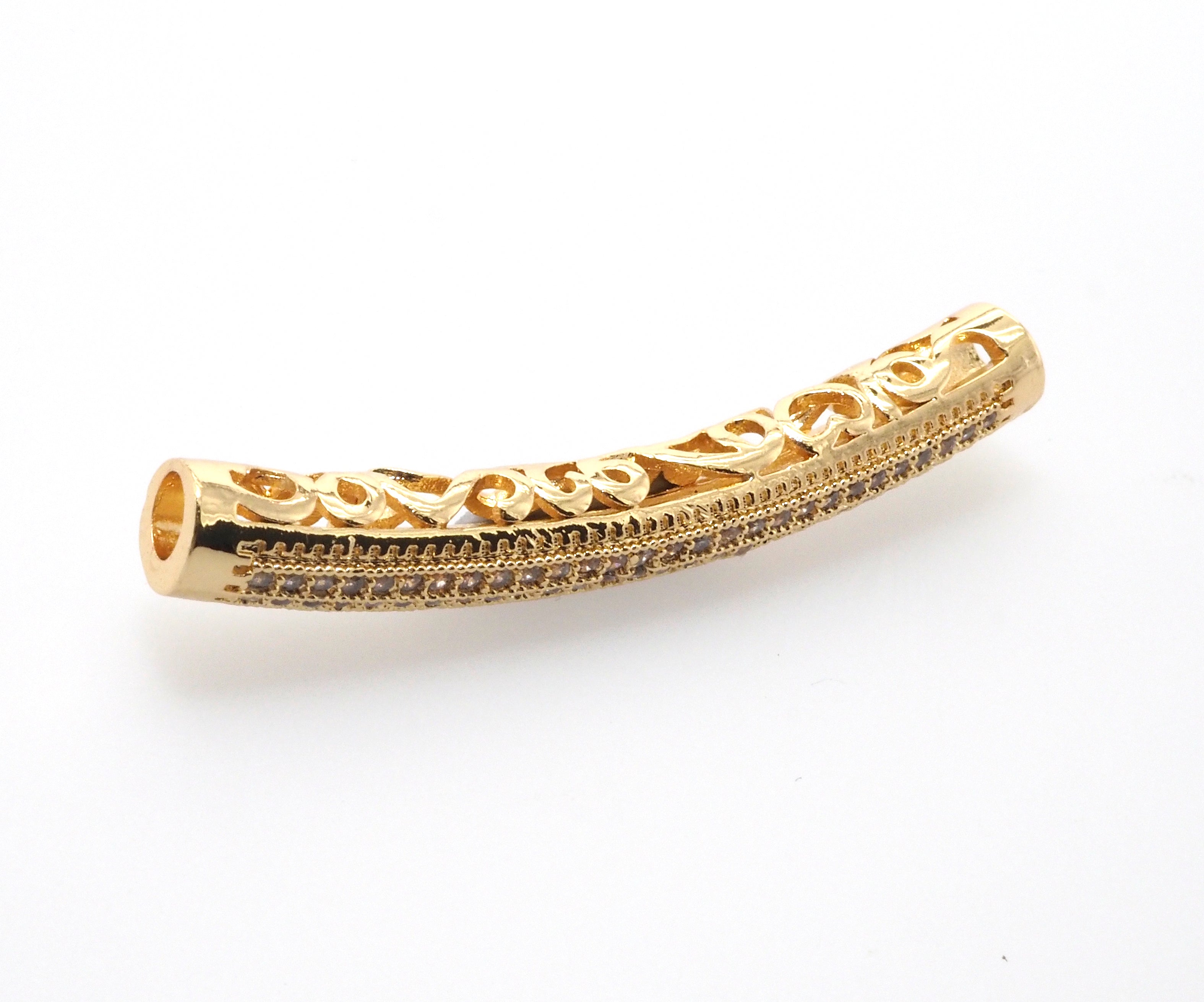 Clear CZ Pave  Half Full Pave Bar Tube Connector, CZ Pave Connector, Gold/Rose Gold/Black/Silver Spacer Tube, 5x40mm,sku#G399