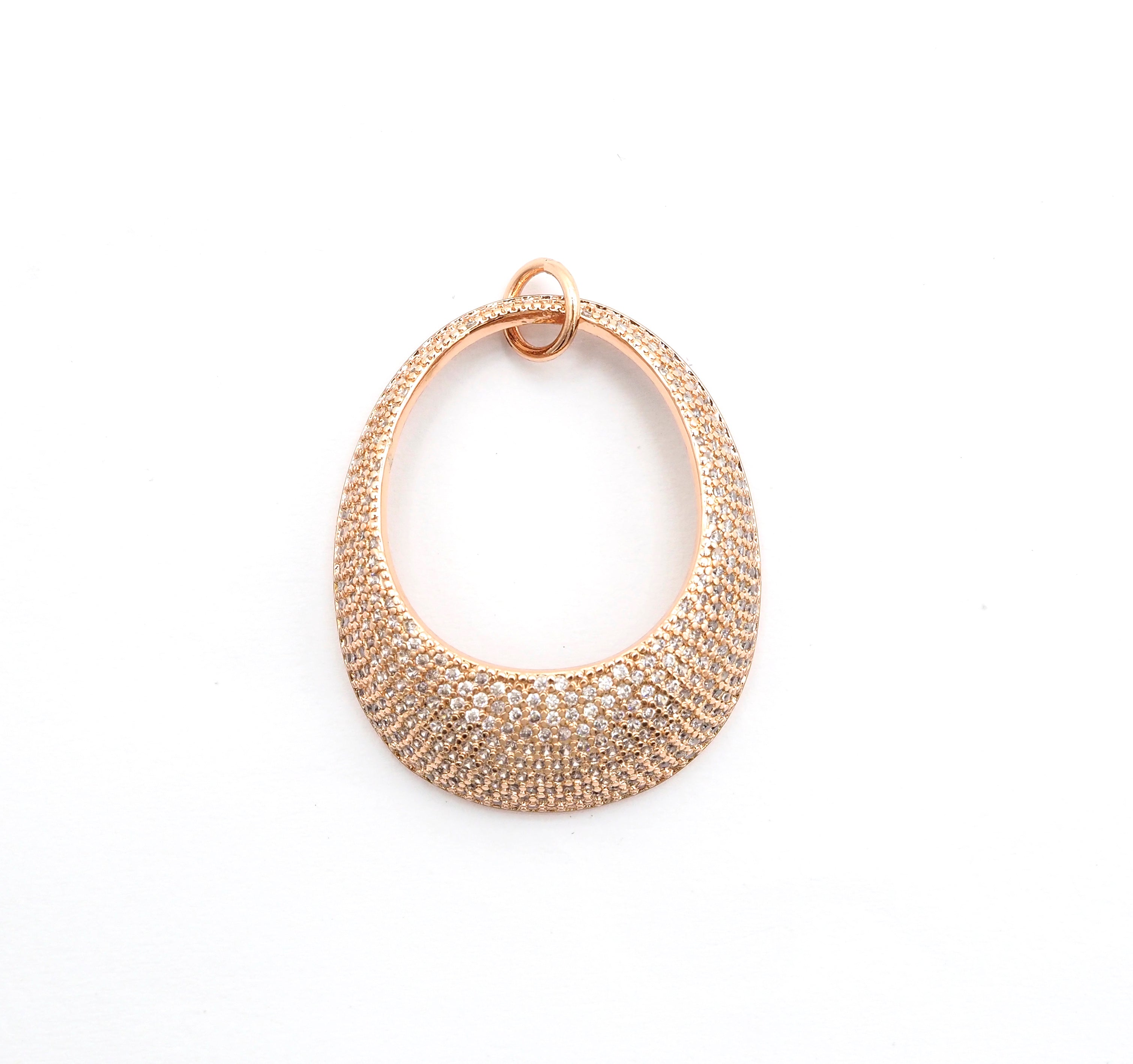CZ Micro Pave Large Oval GO-Go Pendant/Charm, Cubic Zirconia Pave Pendant for Earring Necklace,Gold/Silver/Rose Gold/Black, 29x35mm,sku#F544