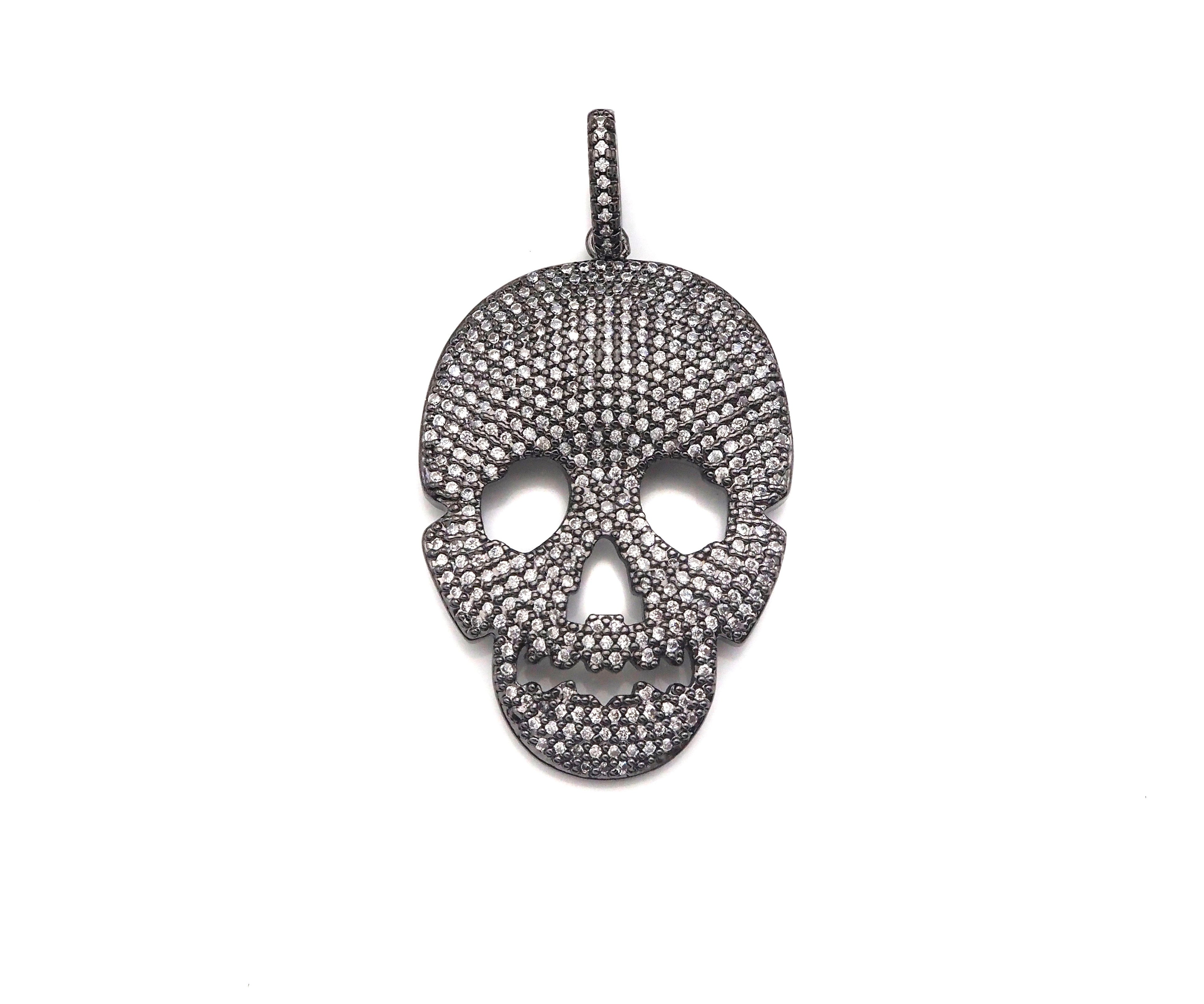 CZ Micro Pave Skull Shape Pendant/Charm,Cubic Zirconia Charm, Necklace Bracelet Charm Pendant,26x40mm, Sku#F1370