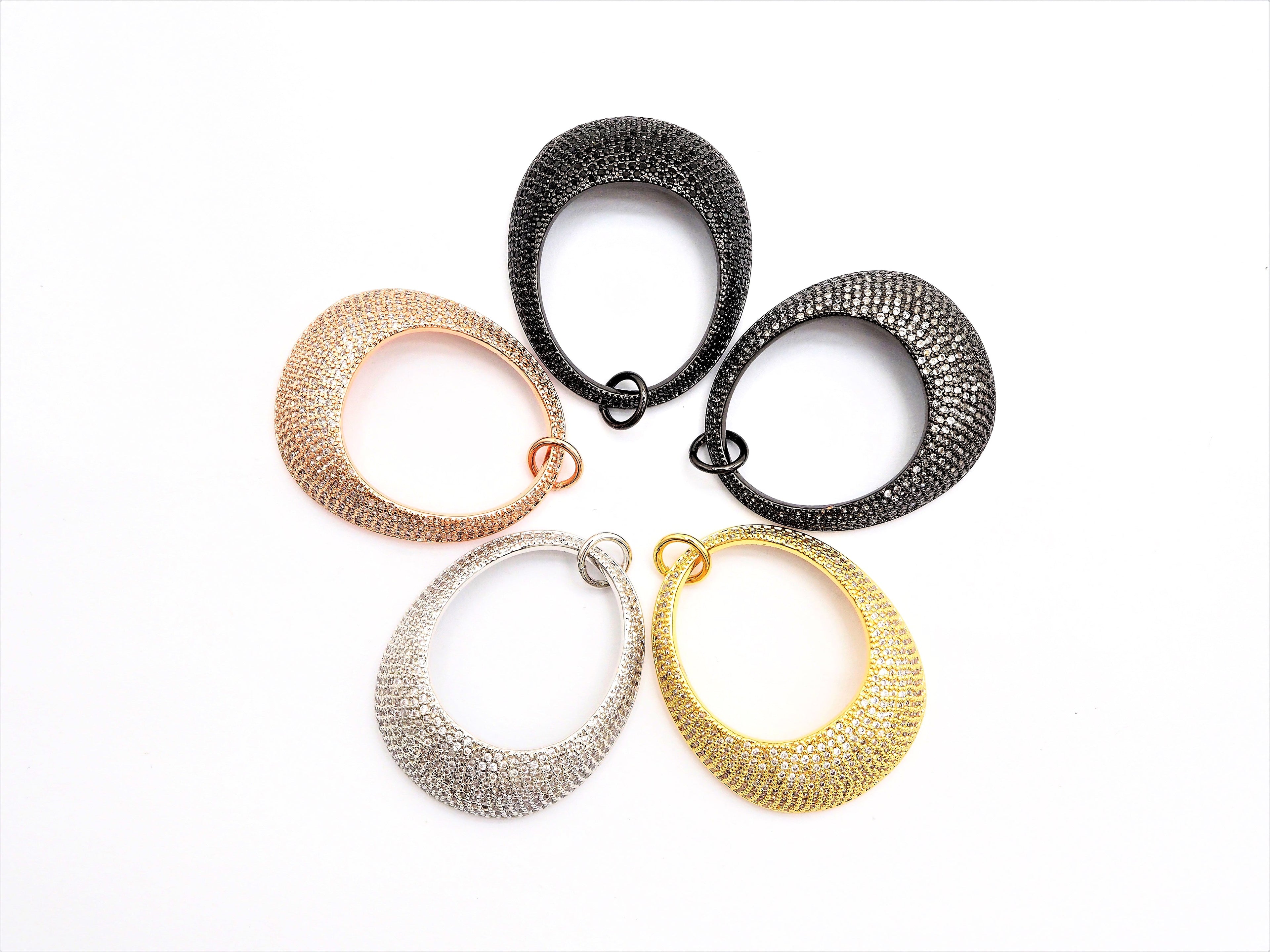 CZ Micro Pave Large Oval GO-Go Pendant/Charm, Cubic Zirconia Pave Pendant for Earring Necklace,Gold/Silver/Rose Gold/Black, 29x35mm,sku#F544