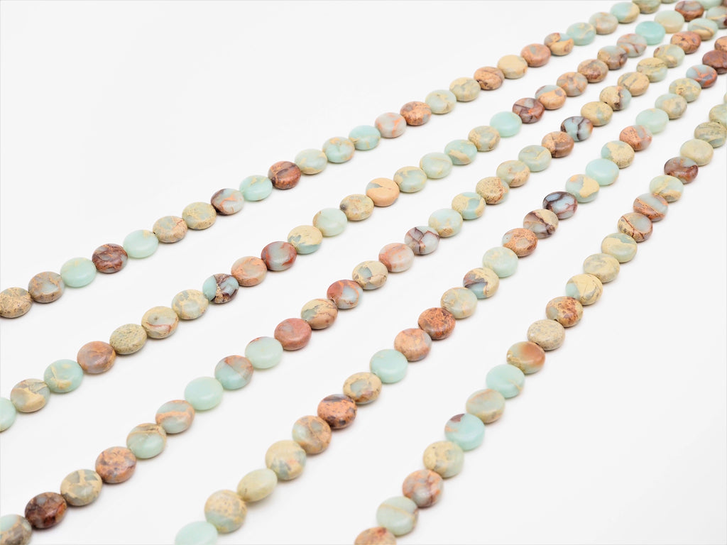 Quality Natural Serpentine Flat Coin Smooth Beads,10mm African Opal beads, Gemstone Beads, 15.5inch strand, SKU#U314