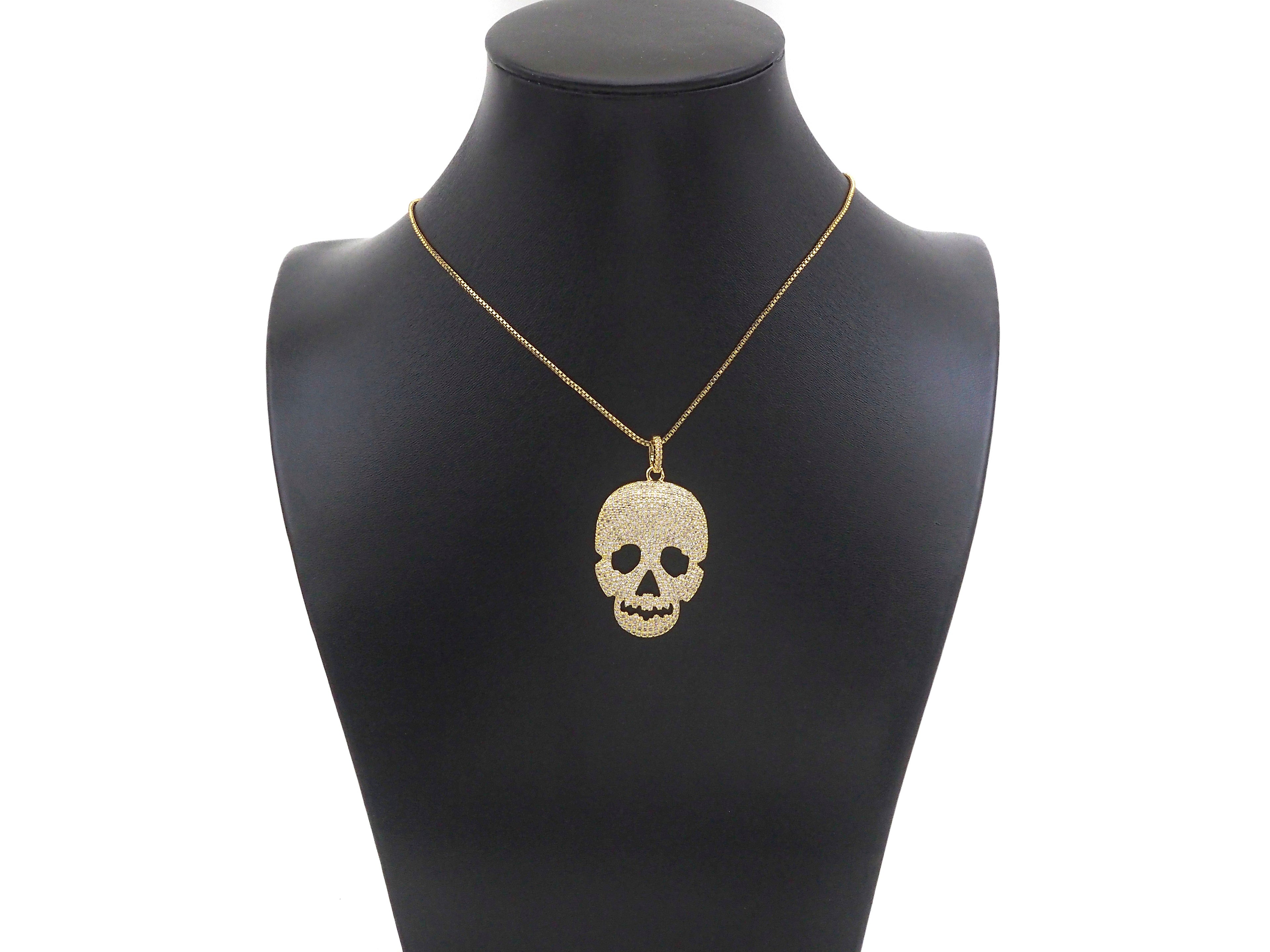 CZ Micro Pave Skull Shape Pendant/Charm,Cubic Zirconia Charm, Necklace Bracelet Charm Pendant,26x40mm, Sku#F1370