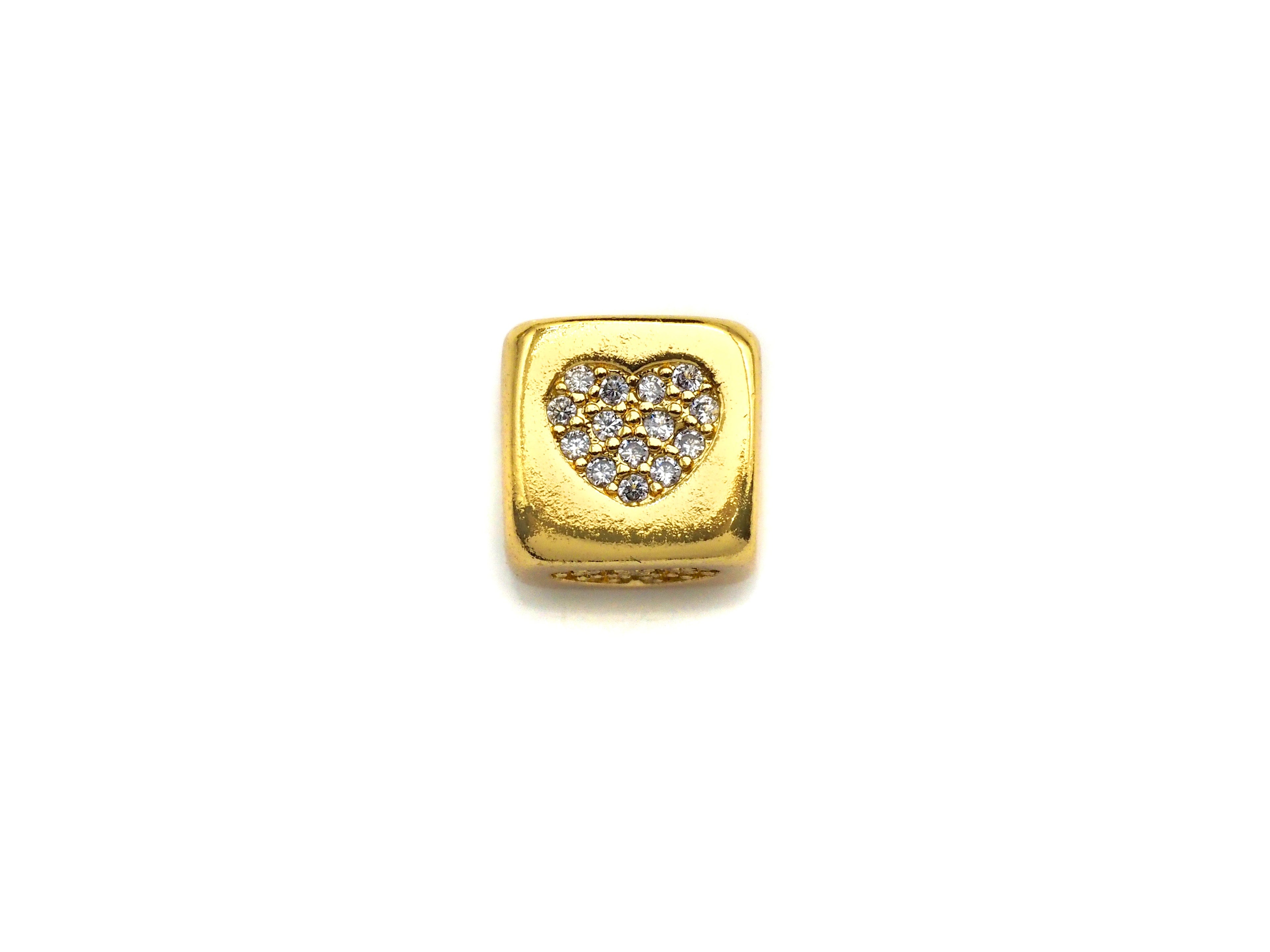 CZ Micro Pave Heart Cube Spacer Beads, Cubic Zirconia Cube Spacer Beads, Gold/Silver Tone, 8.5mm, sku#Z809