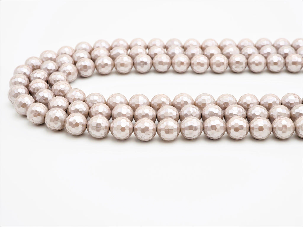 Wholesale Quality Natural Mother of Pearl Sliver Gray Round Facted beads, 6mm/8mm/10mm/12mm/14mm Gray MOP Beads, 15.5inch strand, SKU#T114