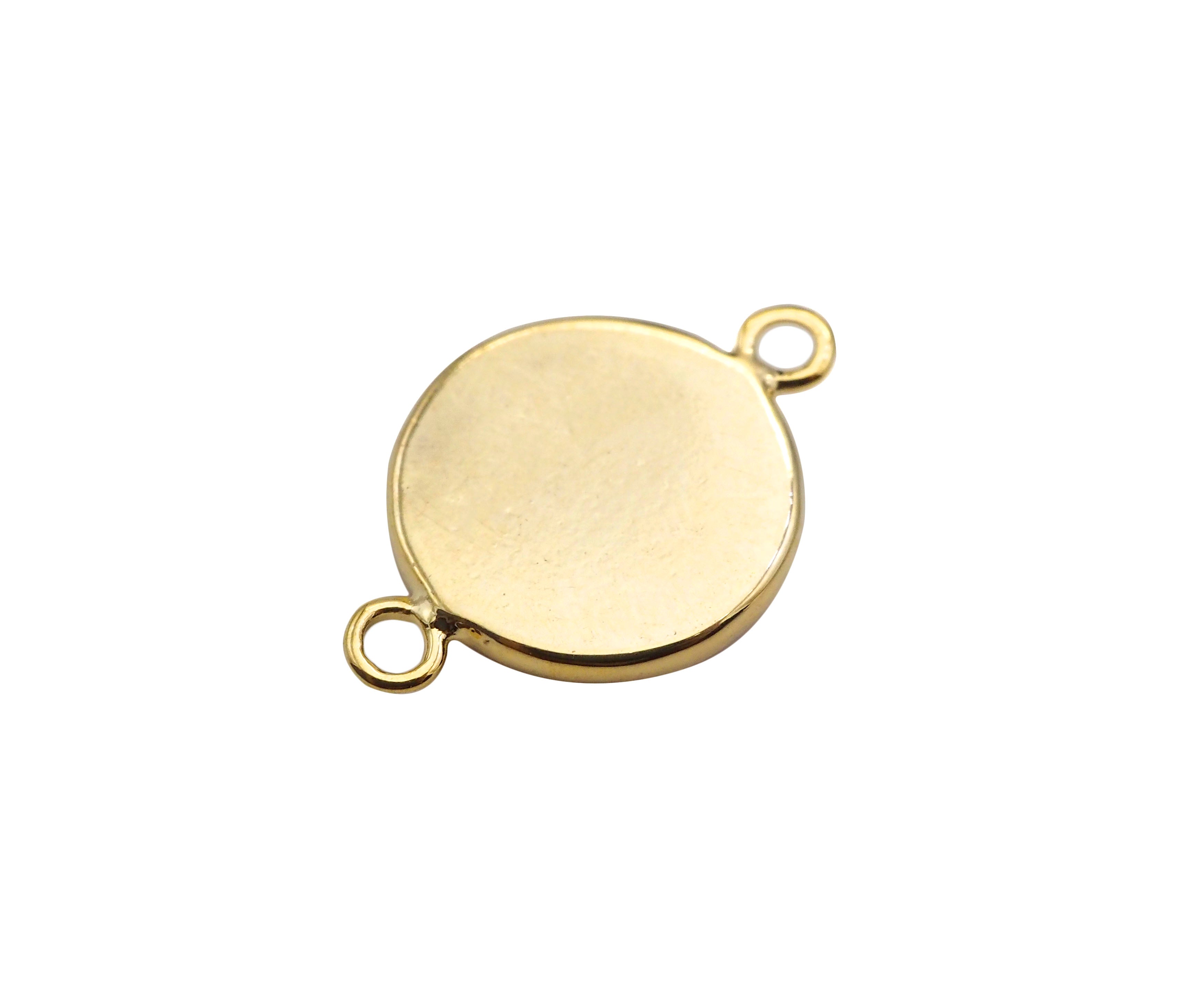 Gold Filled Pink Enamel Clover On Round Coin Shape Connector, 14K Gold Filled Clover Links, Necklace Bracelet Connector, 10x15mm, Sku#CP31