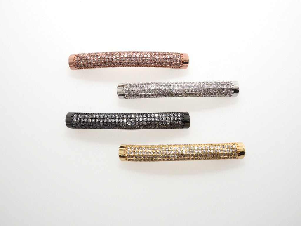 Clear CZ Pave  Half Full Pave Bar Tube Connector, CZ Pave Connector, Gold/Rose Gold/Black/Silver Spacer Tube, 5x40mm,sku#G399