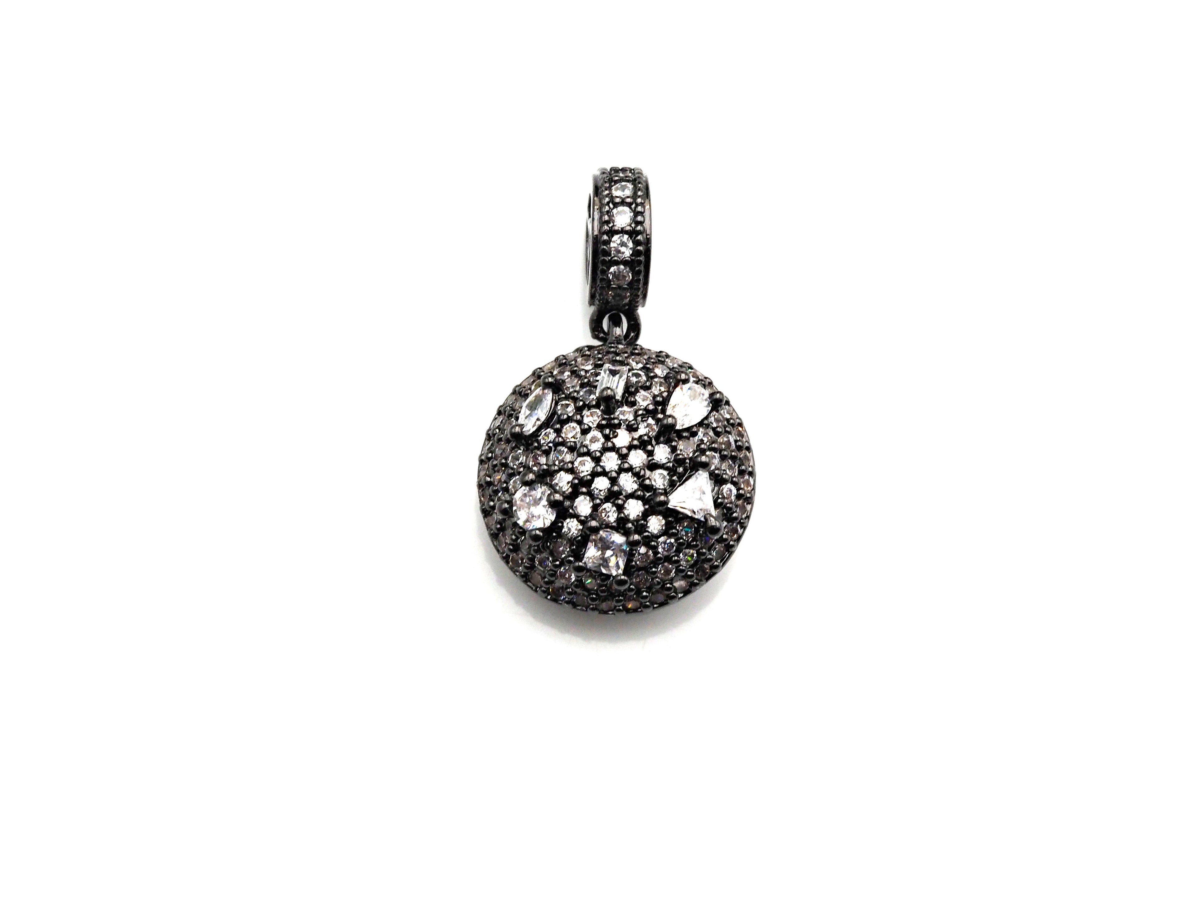 CZ Micro Pave Round Coin Shape Pendant/Charm, Round Cubic Zirconia Pendant, Silver/Gold/Rose Gold/Black Tone, 14x24mm,Sku#Z839