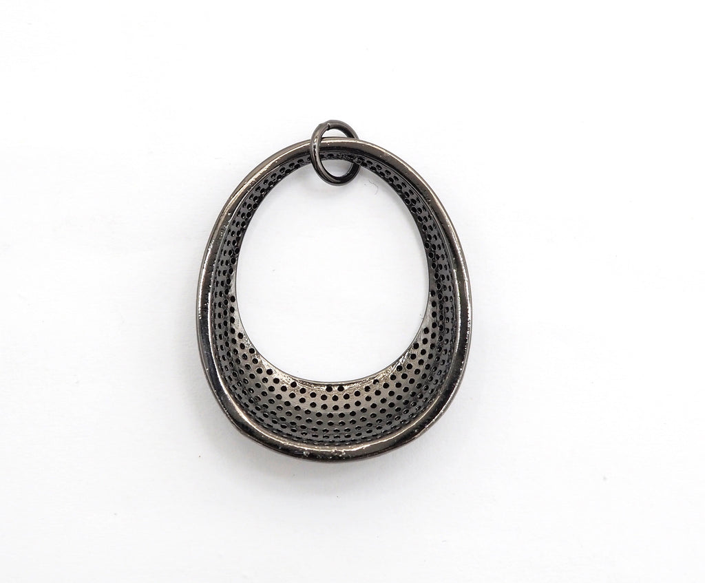 CZ Micro Pave Large Oval GO-Go Pendant/Charm, Cubic Zirconia Pave Pendant for Earring Necklace,Gold/Silver/Rose Gold/Black, 29x35mm,sku#F544