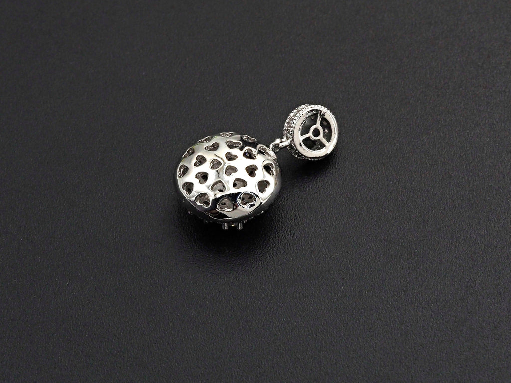 CZ Micro Pave Round Coin Shape Pendant/Charm, Round Cubic Zirconia Pendant, Silver/Gold/Rose Gold/Black Tone, 14x24mm,Sku#Z839