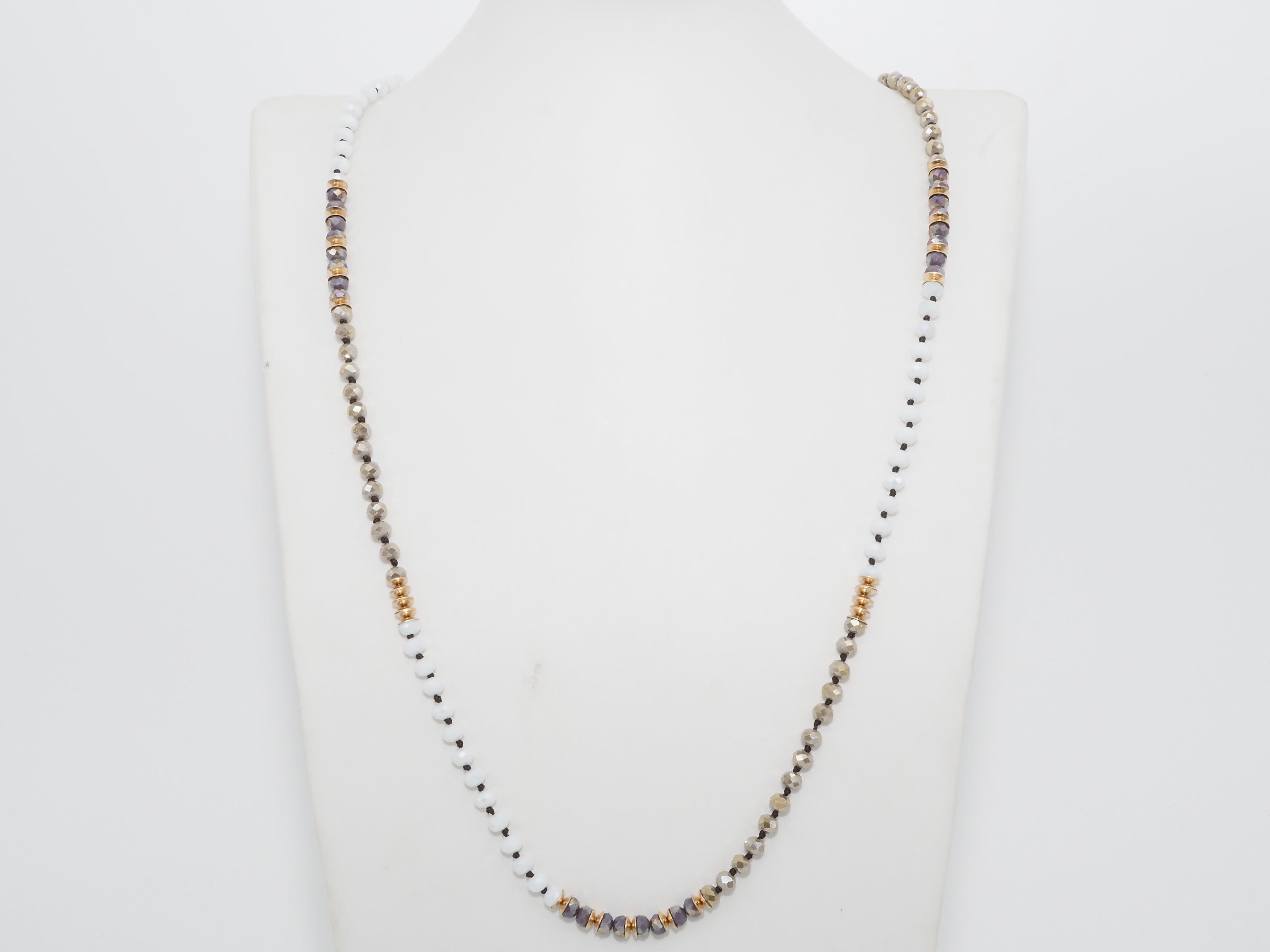 36 Long Hand Knotted Multi Color Crystal Necklace, sku #D30C