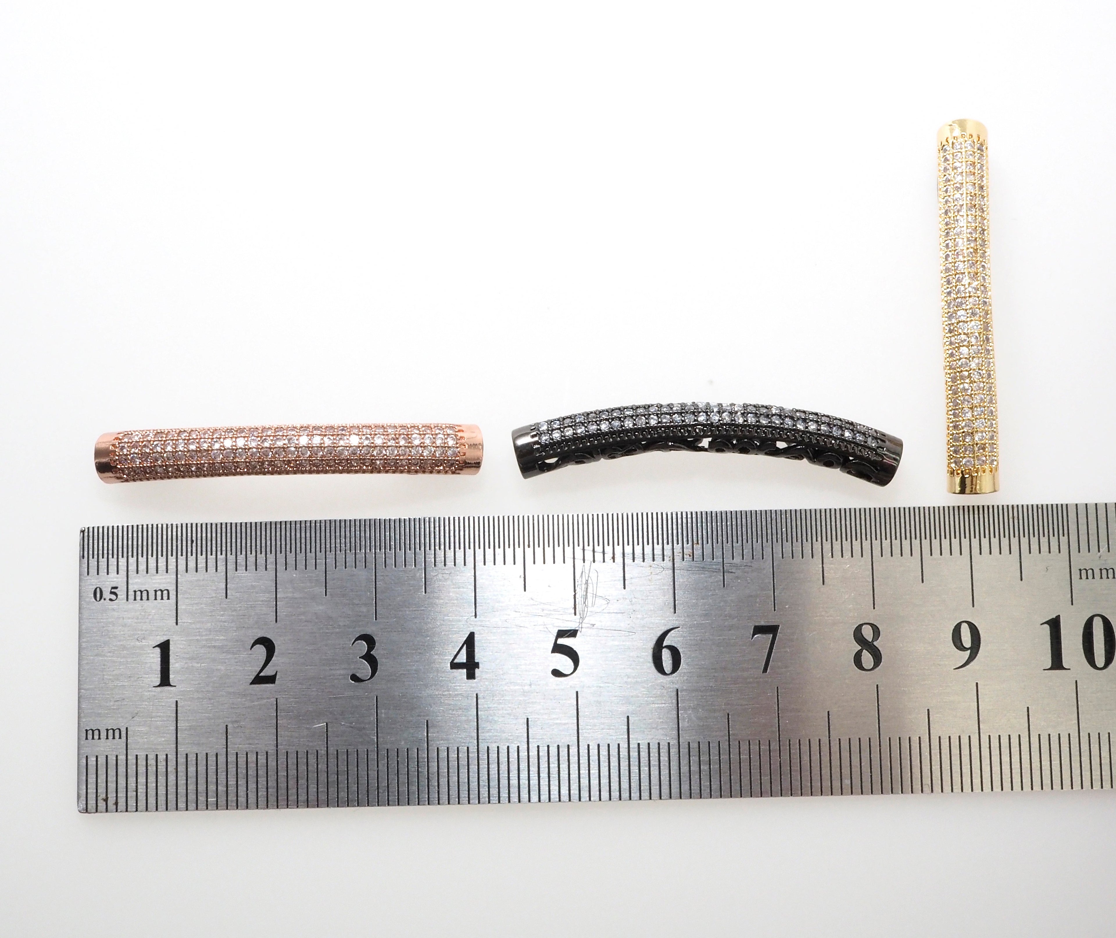 Clear CZ Pave  Half Full Pave Bar Tube Connector, CZ Pave Connector, Gold/Rose Gold/Black/Silver Spacer Tube, 5x40mm,sku#G399
