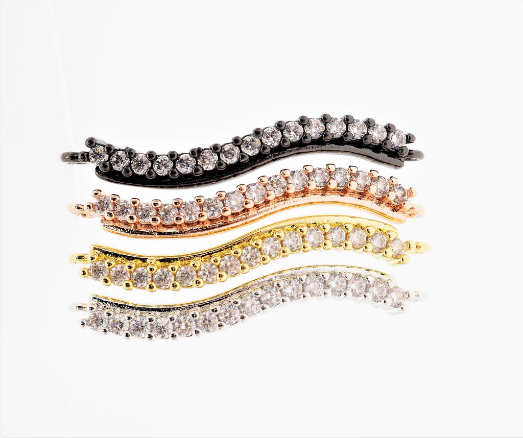 CZ Micro Pave S-Shape Connector for Bracelet/Necklace,Silver/Gold/Rose Gold/Gunmental Spacer Connector/Link Connector,4x36mm,sku#E403C