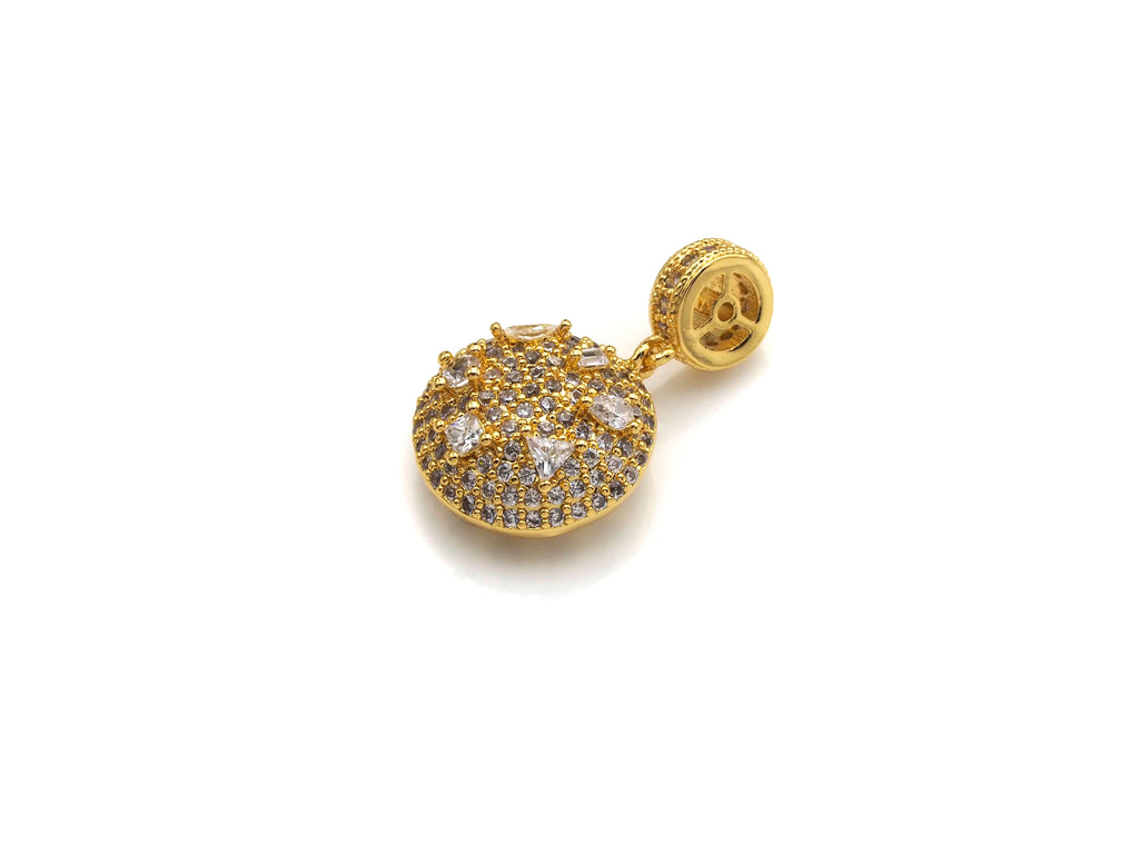 CZ Micro Pave Round Coin Shape Pendant/Charm, Round Cubic Zirconia Pendant, Silver/Gold/Rose Gold/Black Tone, 14x24mm,Sku#Z839