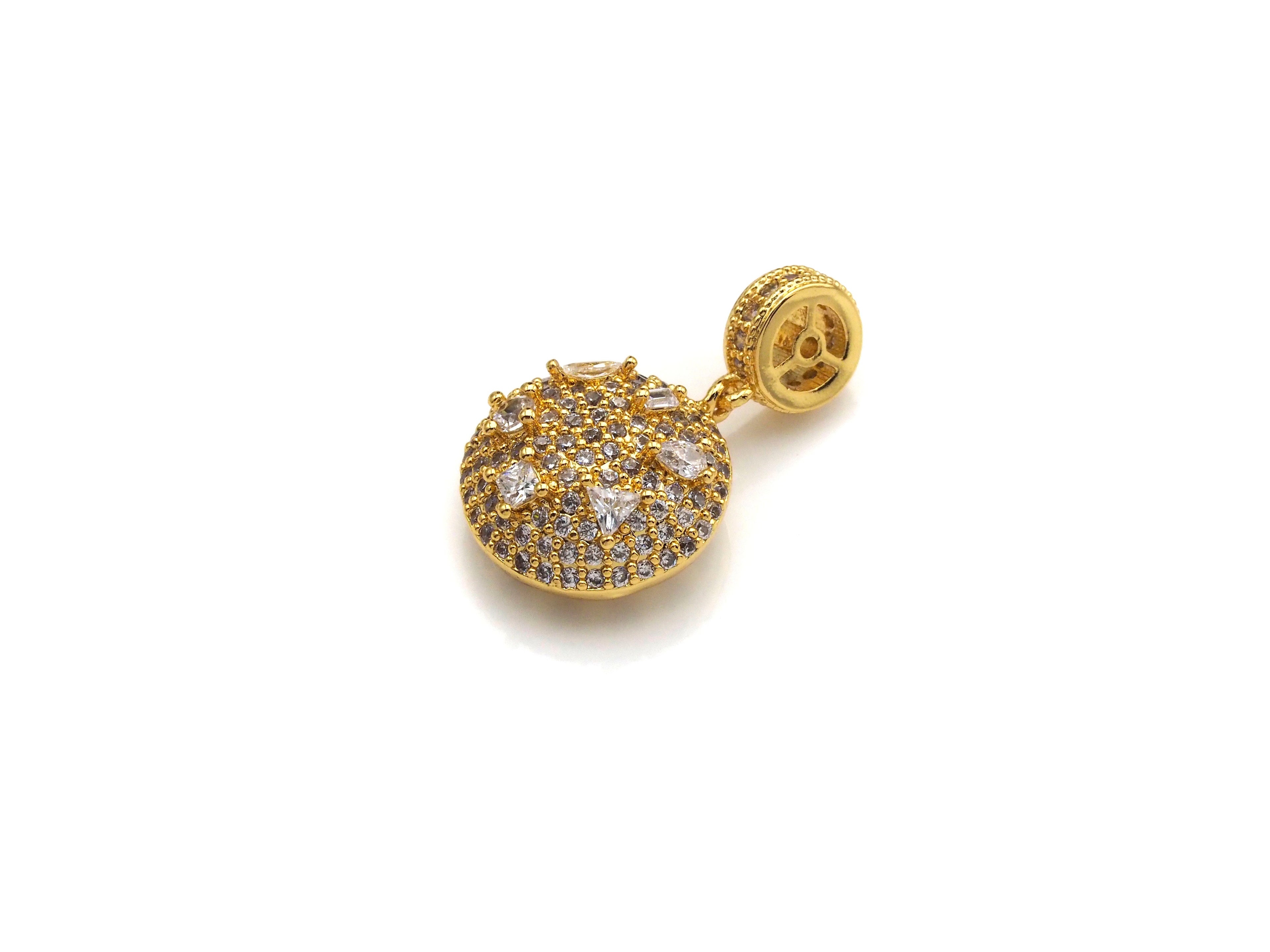 CZ Micro Pave Round Coin Shape Pendant/Charm, Round Cubic Zirconia Pendant, Silver/Gold/Rose Gold/Black Tone, 14x24mm,Sku#Z839
