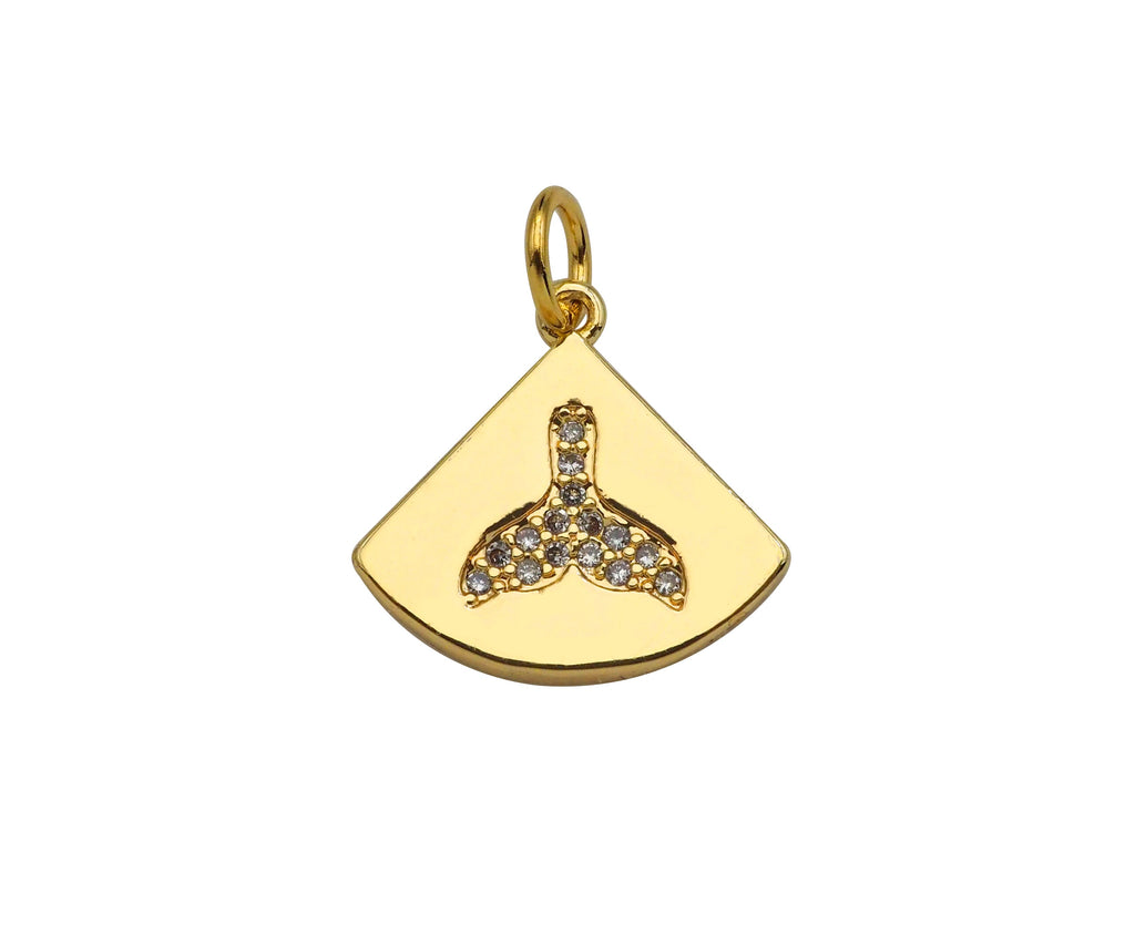 Gold Filled CZ Micro Pave Shark Tail On Fan Shape Pendant, 14K Gold Filled Charm, Necklace Bracelet Charm Pendant,15x14mm,Sku#CP32