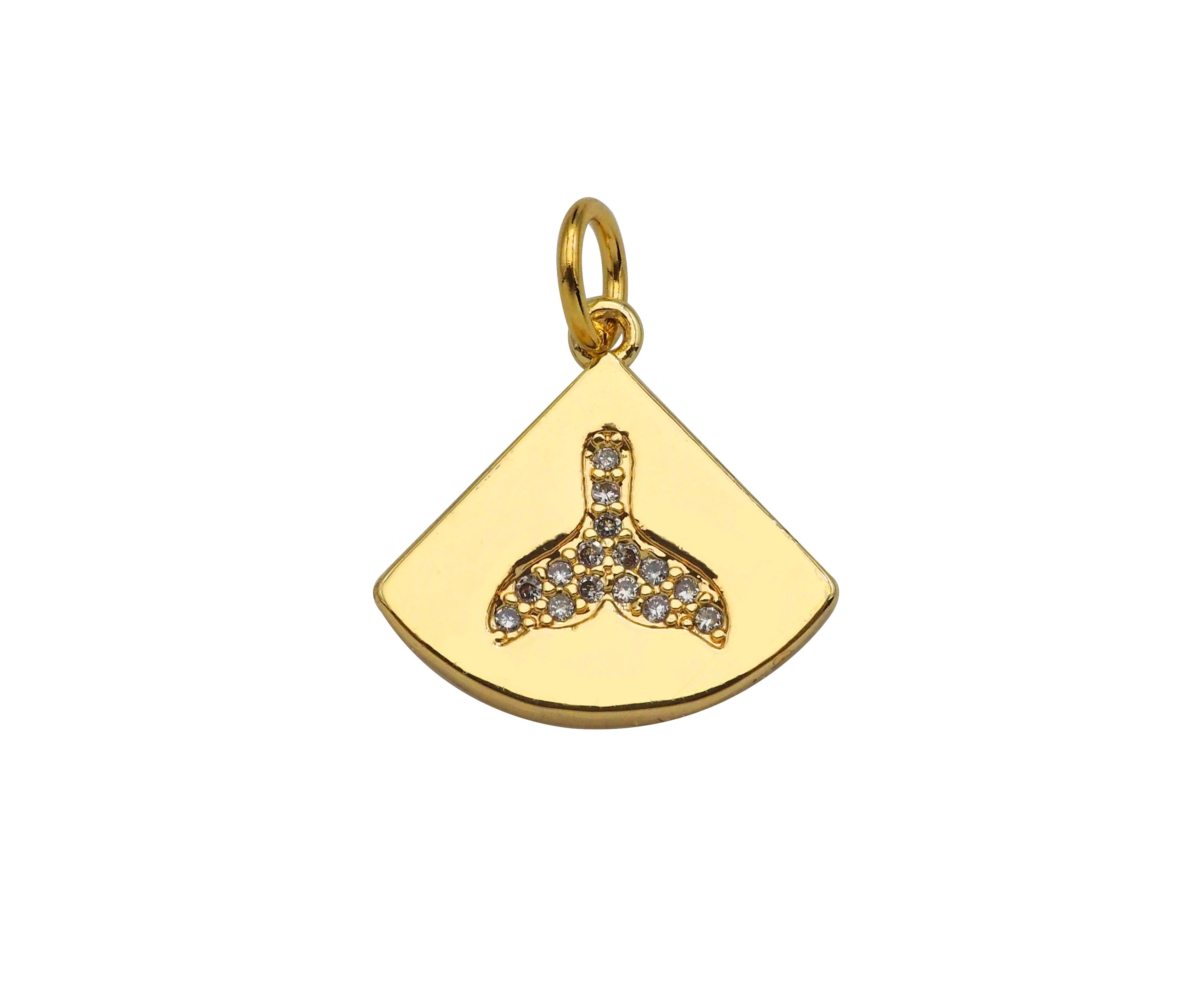 Gold Filled CZ Micro Pave Shark Tail On Fan Shape Pendant, 14K Gold Filled Charm, Necklace Bracelet Charm Pendant,15x14mm,Sku#CP32