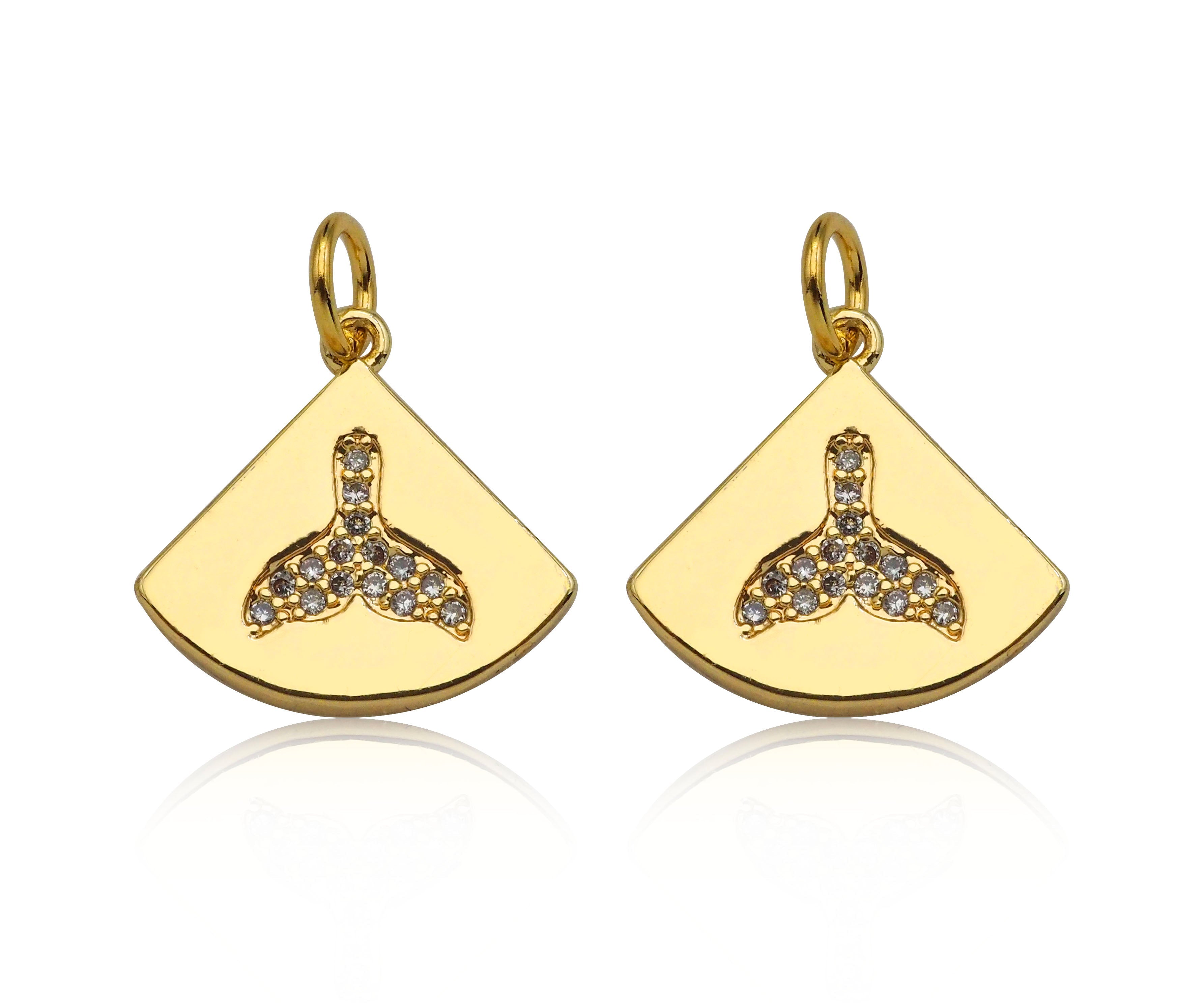 Gold Filled CZ Micro Pave Shark Tail On Fan Shape Pendant, 14K Gold Filled Charm, Necklace Bracelet Charm Pendant,15x14mm,Sku#CP32