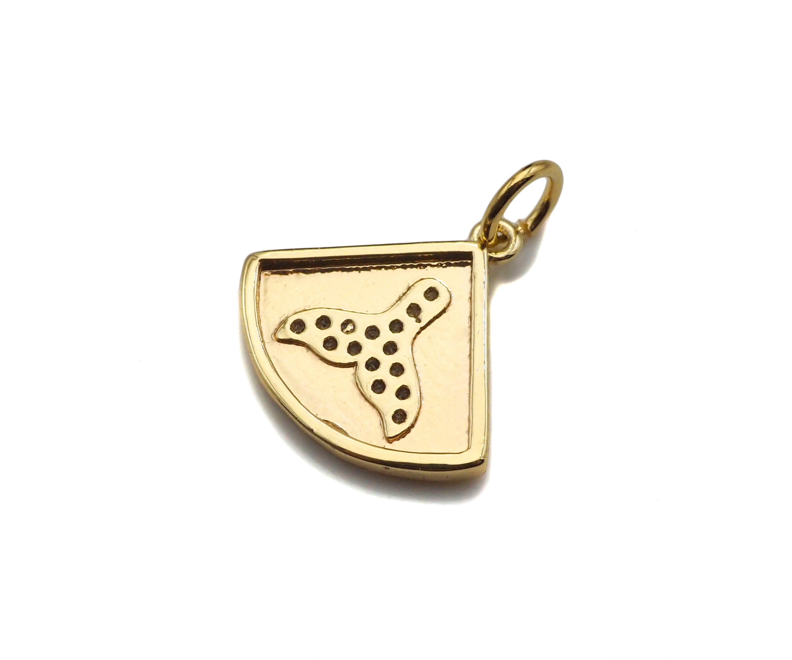 Gold Filled CZ Micro Pave Shark Tail On Fan Shape Pendant, 14K Gold Filled Charm, Necklace Bracelet Charm Pendant,15x14mm,Sku#CP32