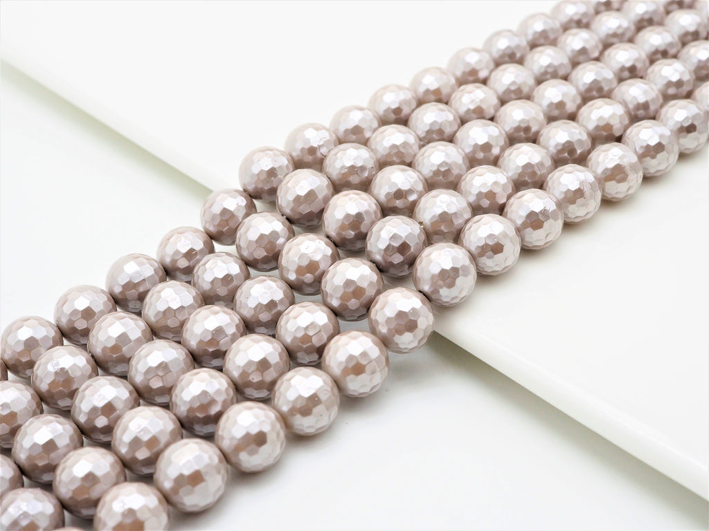 Wholesale Quality Natural Mother of Pearl Sliver Gray Round Facted beads, 6mm/8mm/10mm/12mm/14mm Gray MOP Beads, 15.5inch strand, SKU#T114