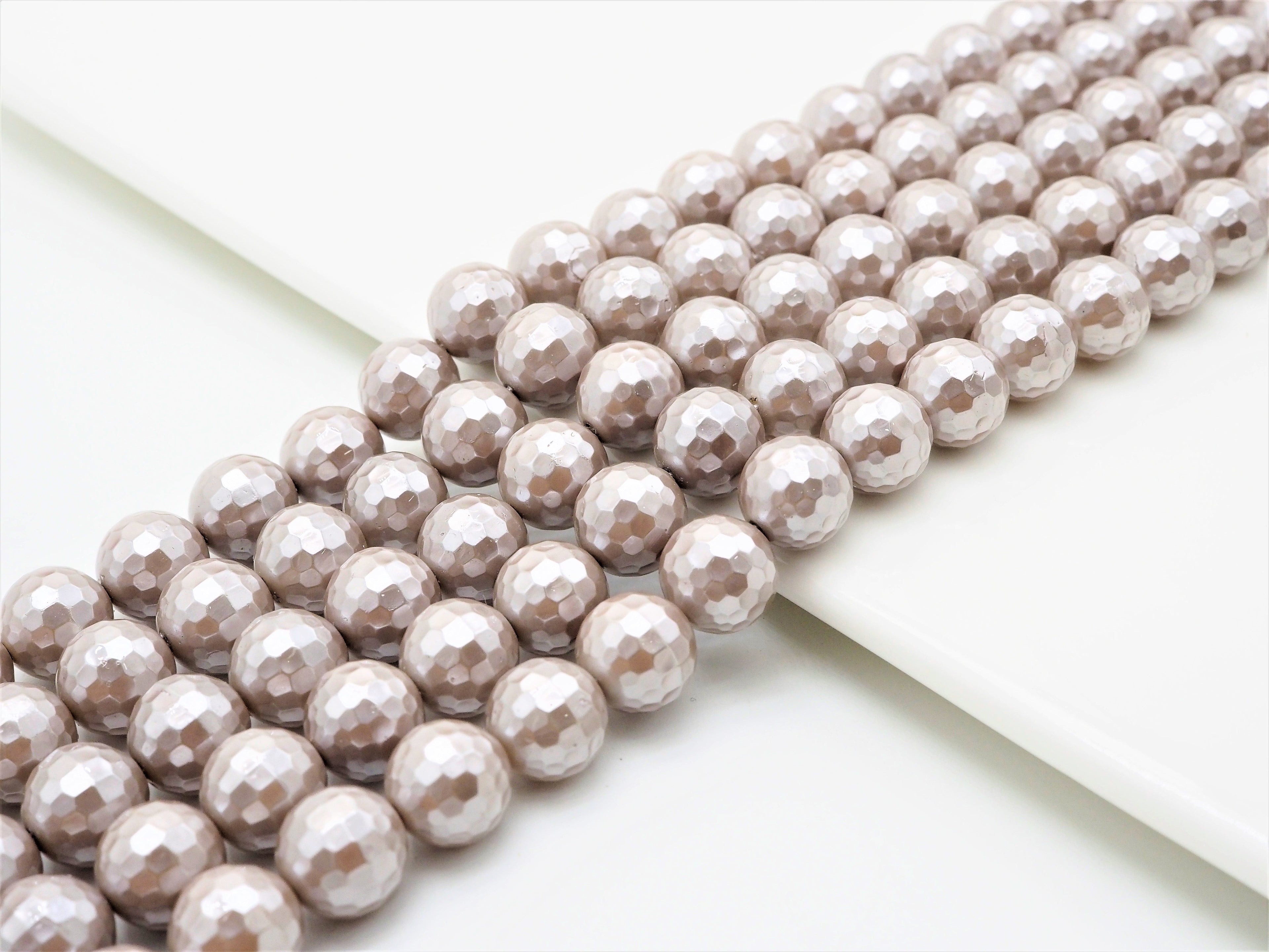 Wholesale Quality Natural Mother of Pearl Sliver Gray Round Facted beads, 6mm/8mm/10mm/12mm/14mm Gray MOP Beads, 15.5inch strand, SKU#T114
