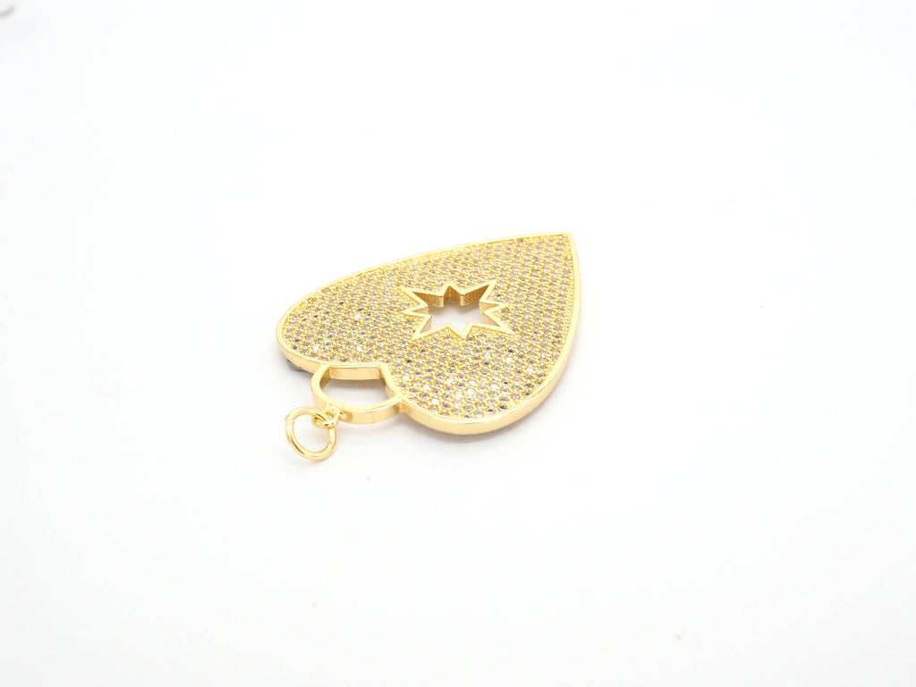 CZ Micro Pave Heart Pendant/Focal with Hollow out Star, Cubic Zirconia Large Heart Pendant Charm,48x33mm,sku#F519